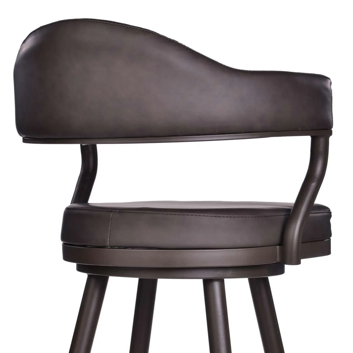 Justin 26" Counter Height Swivel Vintage Brown Faux Leather Bar Stool with Brown Metal Legs By Armen Living - Image 4
