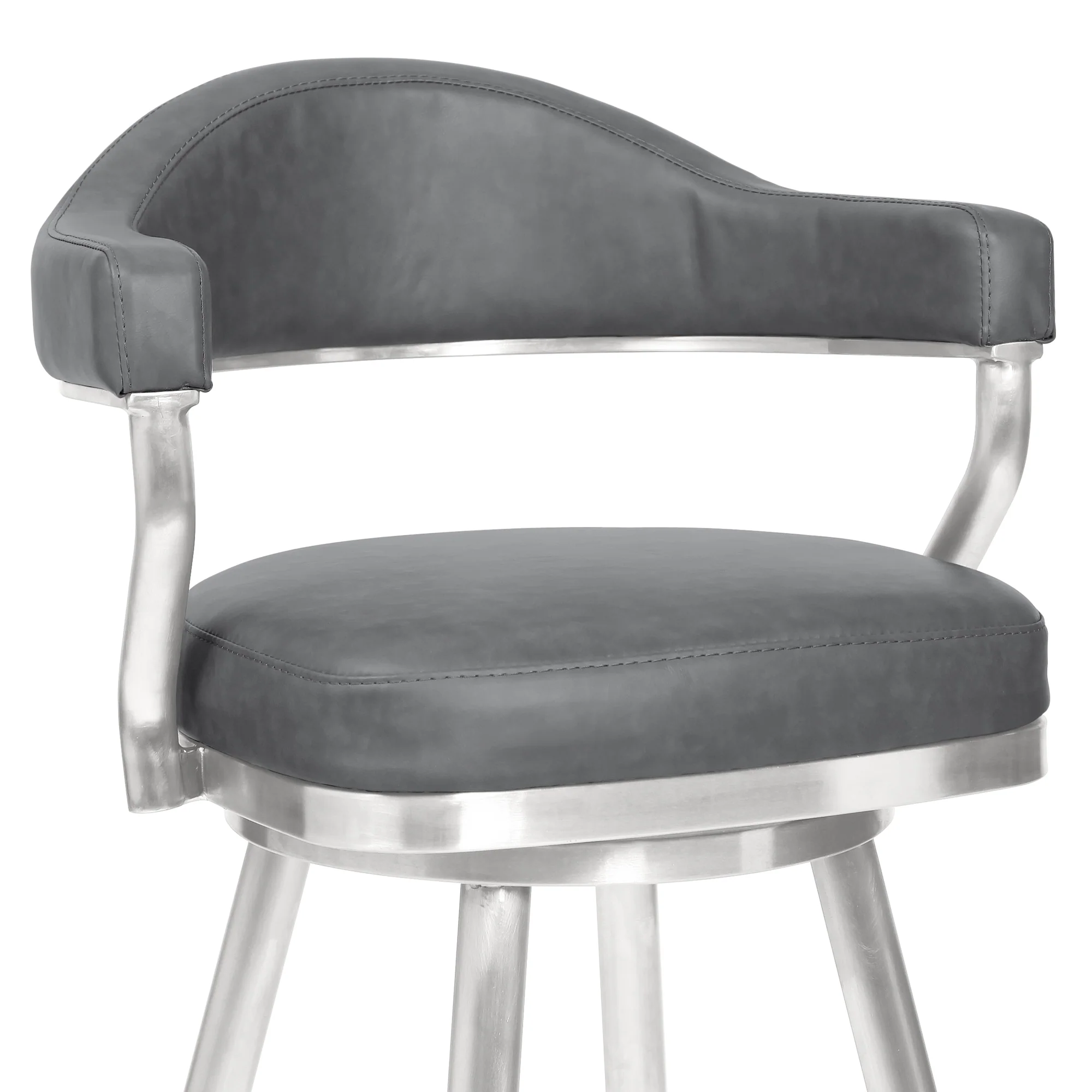 Justin 26" Counter Height Swivel Vintage Gray Faux Leather Bar Stool with Brushed Stainless Steel Legs By Armen Living - Image 4