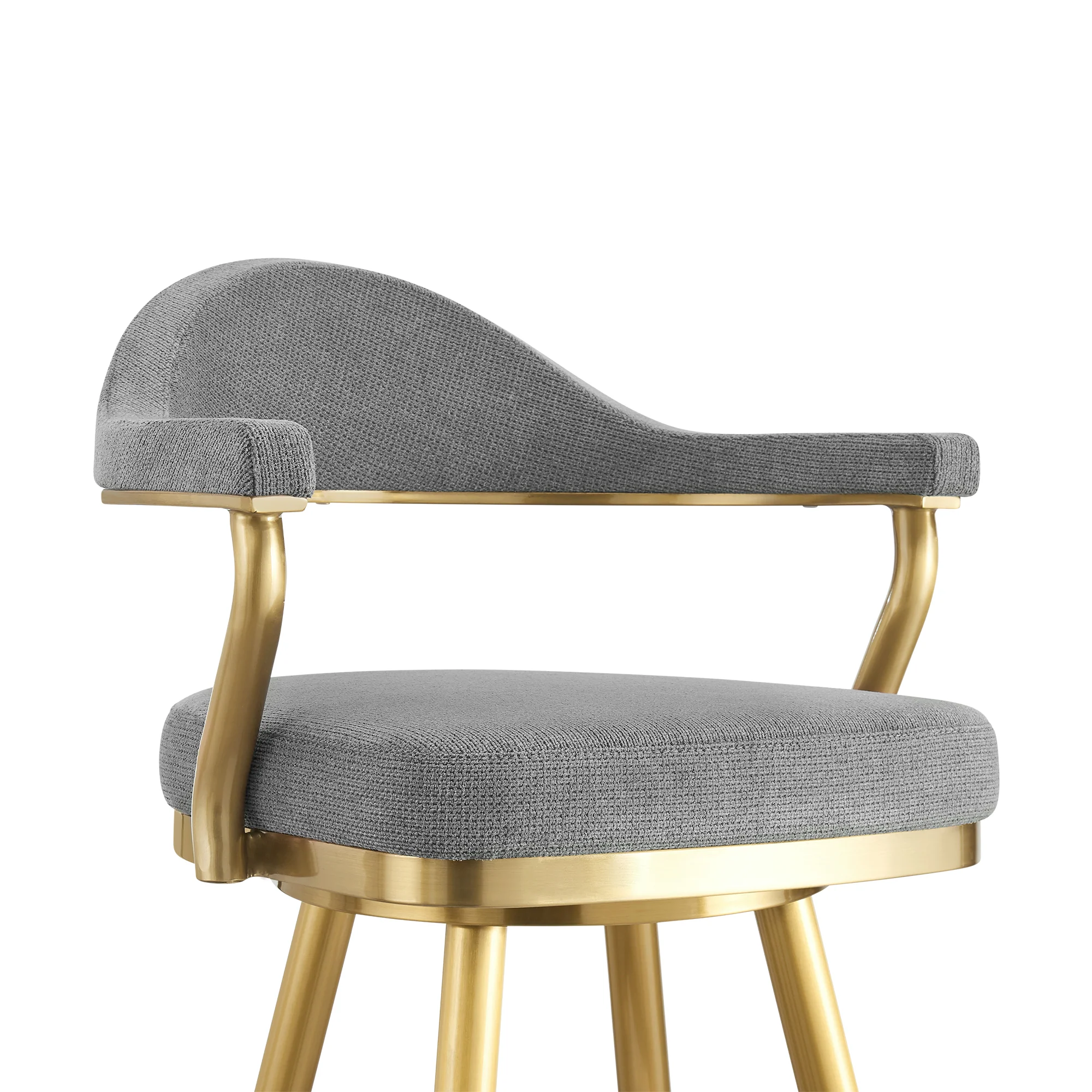 Justin 26" Swivel Counter Stool with Gold Brushed Stainless Steel and Anchor Gray Fabric By Armen Living - Image 5