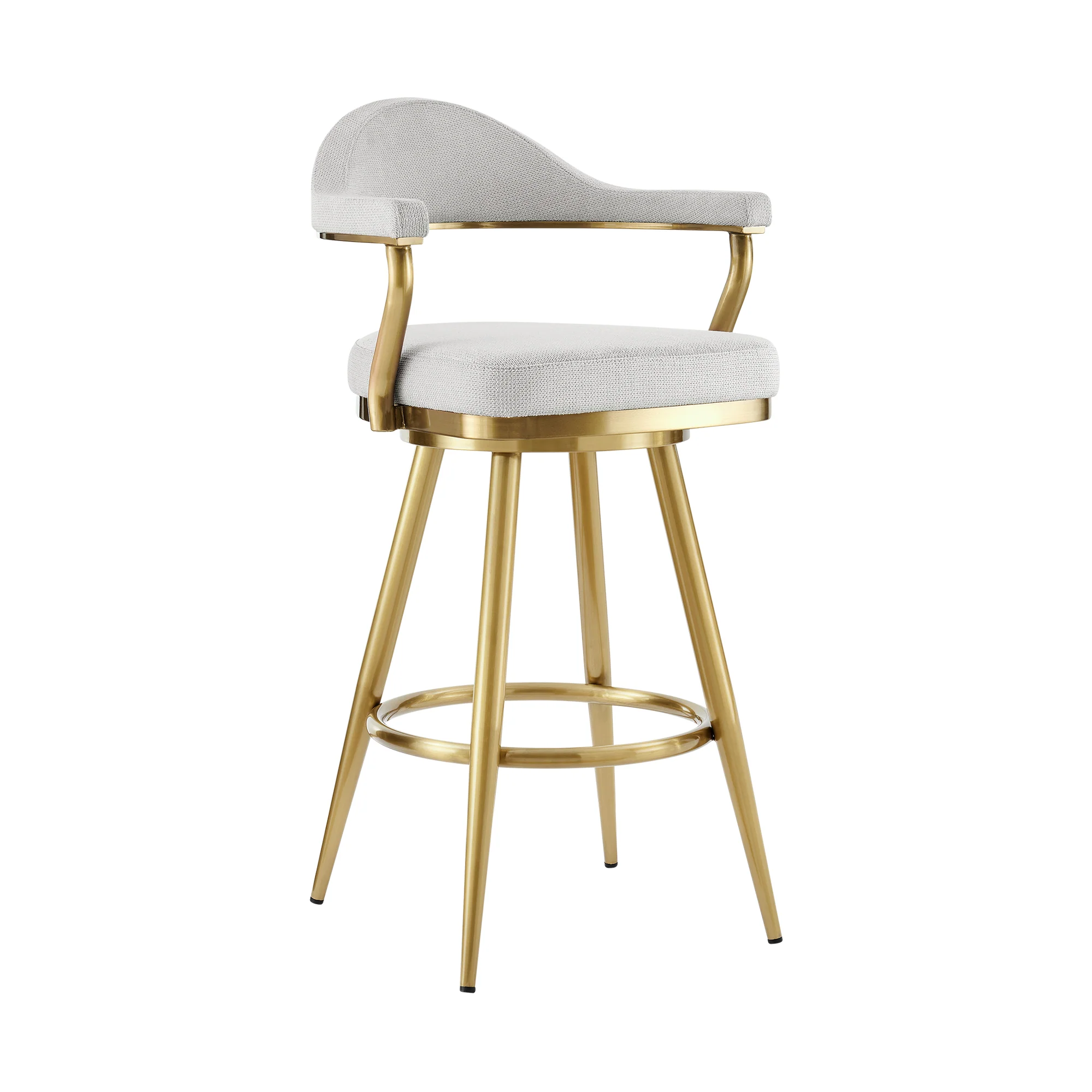 Justin 26" Swivel Counter Stool with Gold Brushed Stainless Steel and Silver Fabric By Armen Living - Image 2