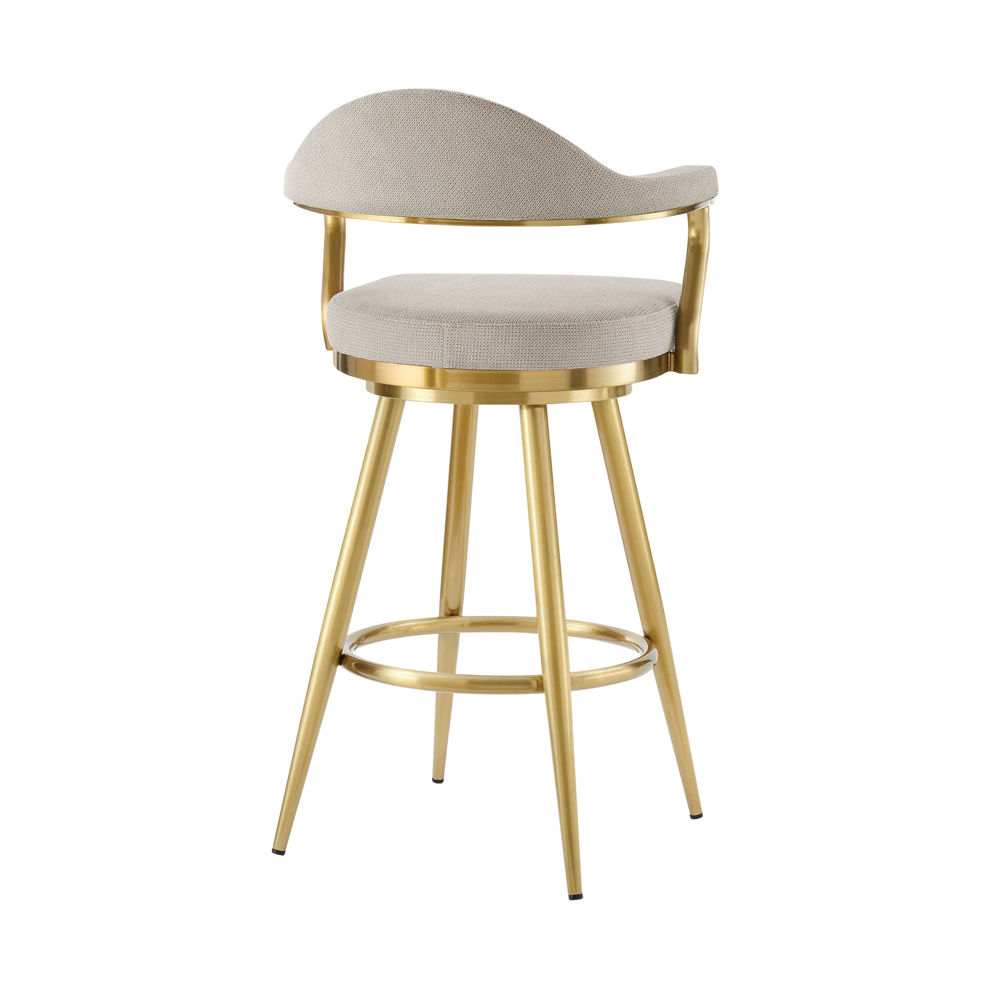 Justin 26" Swivel Counter Stool with Gold Brushed Stainless Steel and Taupe Fabric By Armen Living - Image 4