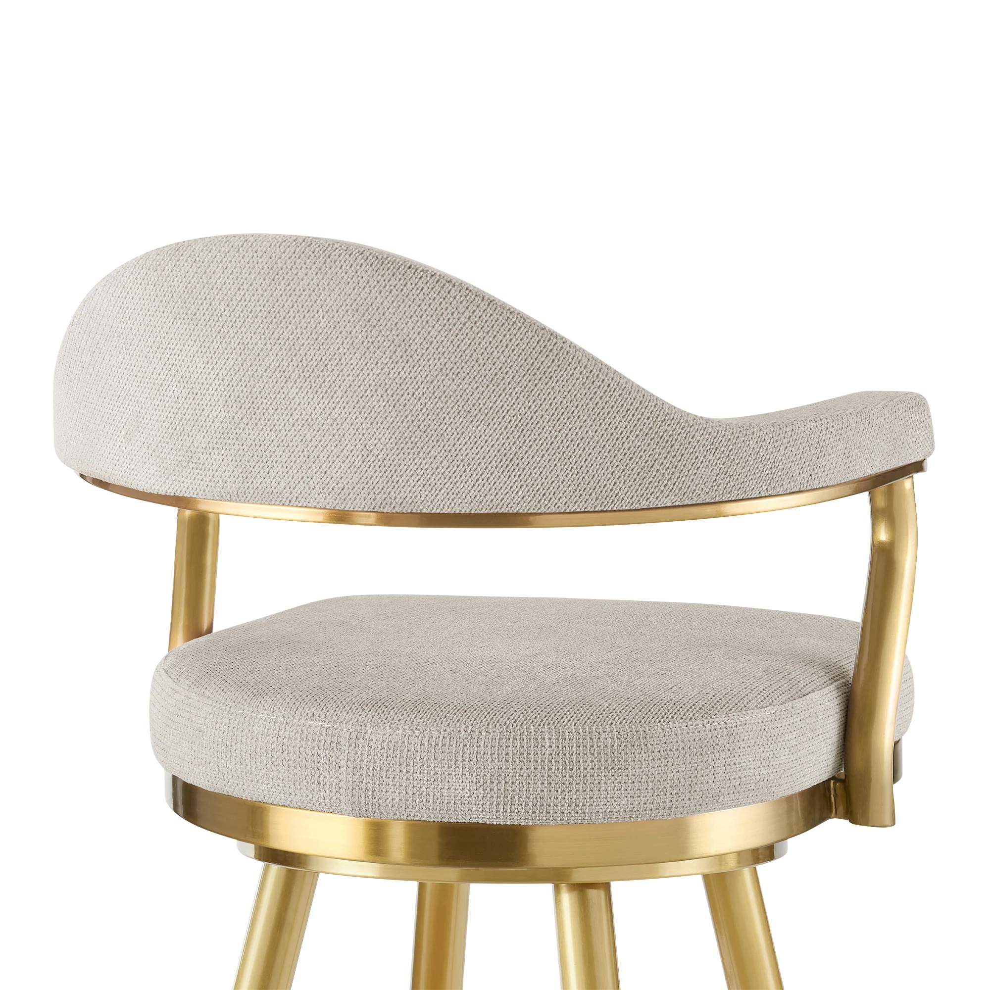 Justin 26" Swivel Counter Stool with Gold Brushed Stainless Steel and Taupe Fabric By Armen Living - Image 6