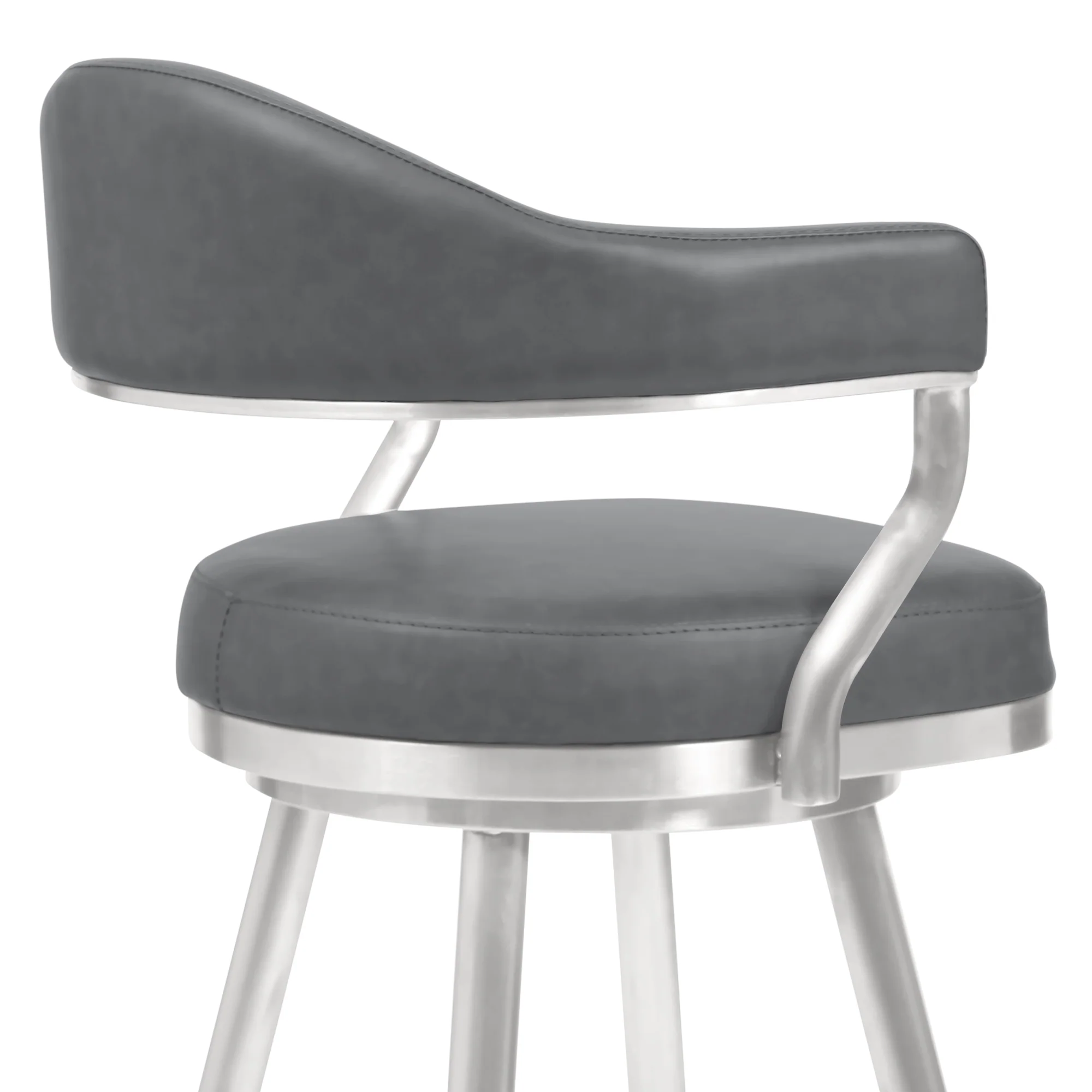 Justin 30" Bar Height Swivel Vintage Gray Faux Leather Bar Stool with Brushed Stainless Steel Legs By Armen Living - Image 5