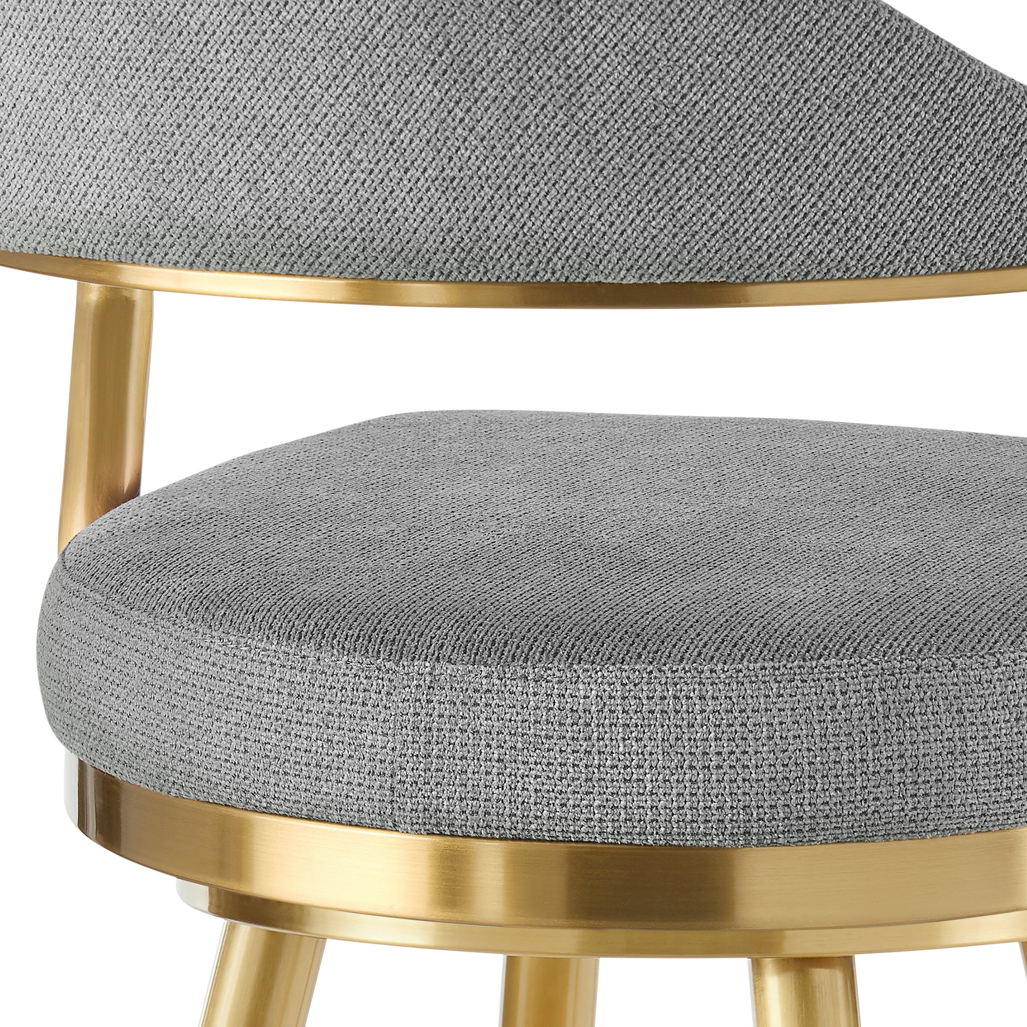 Justin 30" Swivel Bar Stool with Gold Brushed Stainless Steel and Anchor Gray Fabric By Armen Living - Image 10
