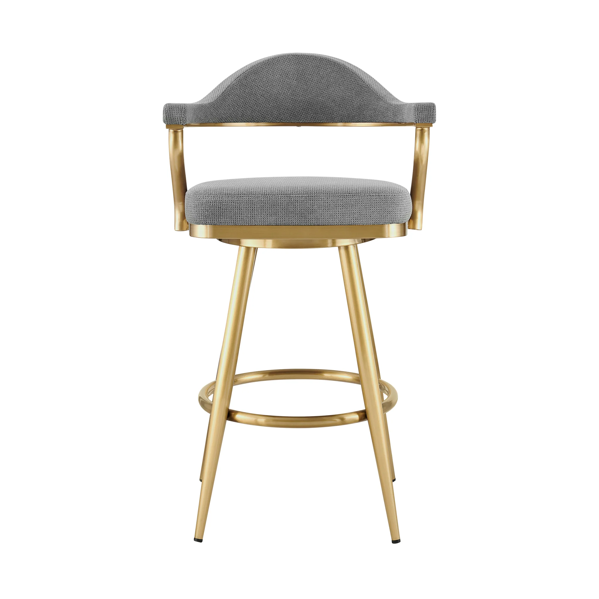 Justin 30" Swivel Bar Stool with Gold Brushed Stainless Steel and Anchor Gray Fabric By Armen Living - Image 3