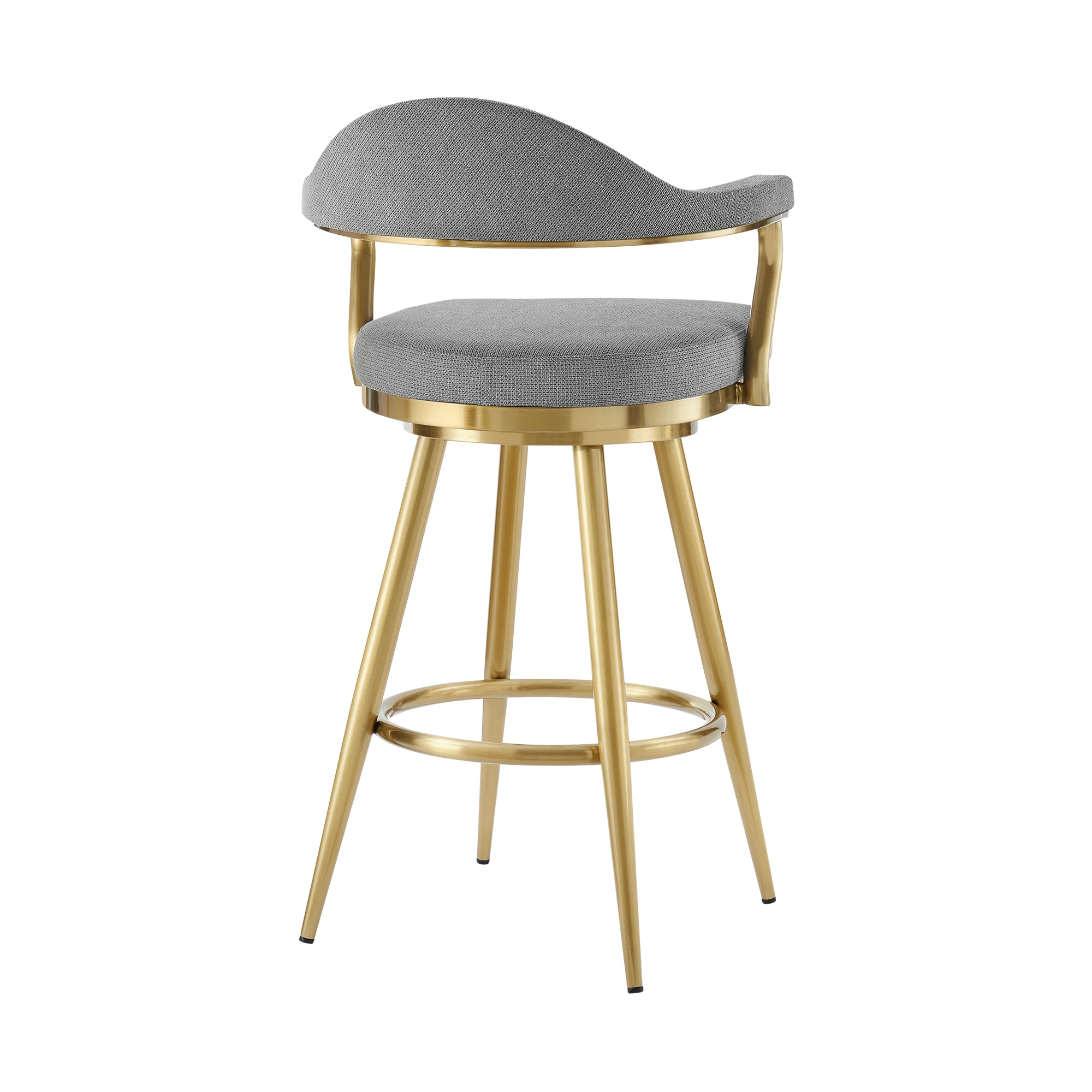 Justin 30" Swivel Bar Stool with Gold Brushed Stainless Steel and Anchor Gray Fabric By Armen Living - Image 4