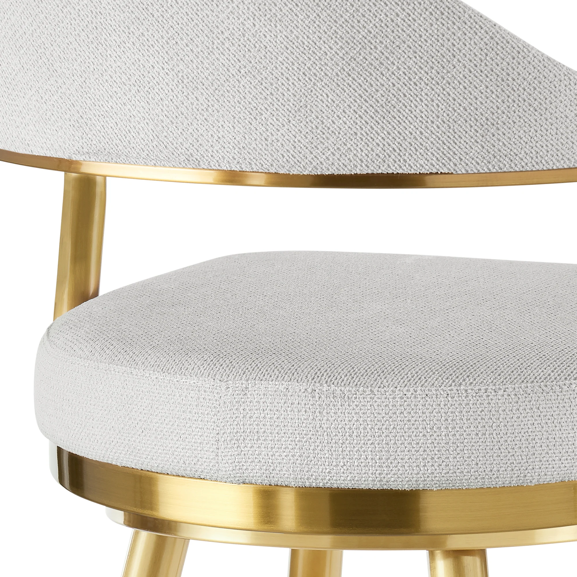 Justin 30" Swivel Bar Stool with Gold Brushed Stainless Steel and Silver Fabric By Armen Living - Image 10