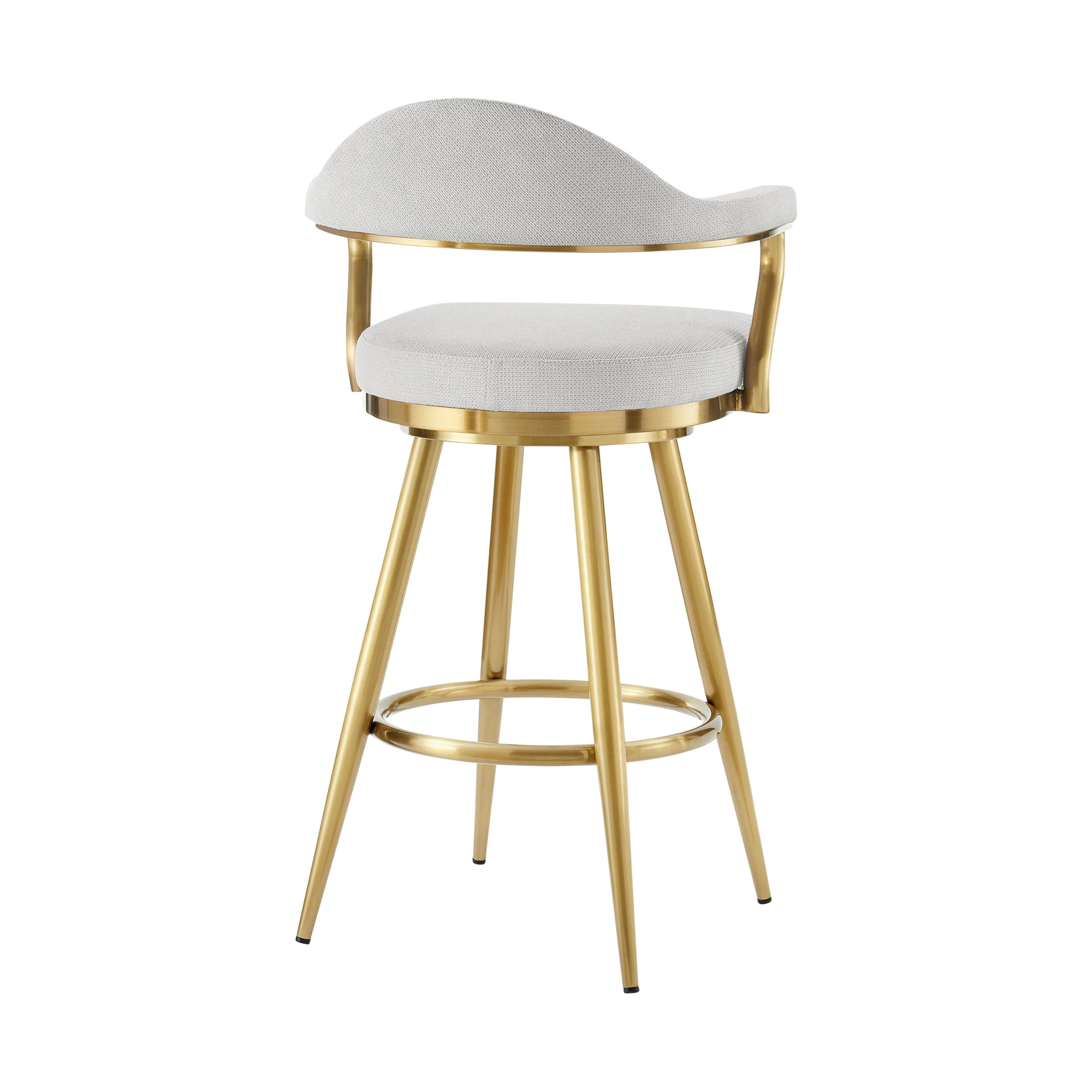 Justin 30" Swivel Bar Stool with Gold Brushed Stainless Steel and Silver Fabric By Armen Living - Image 4