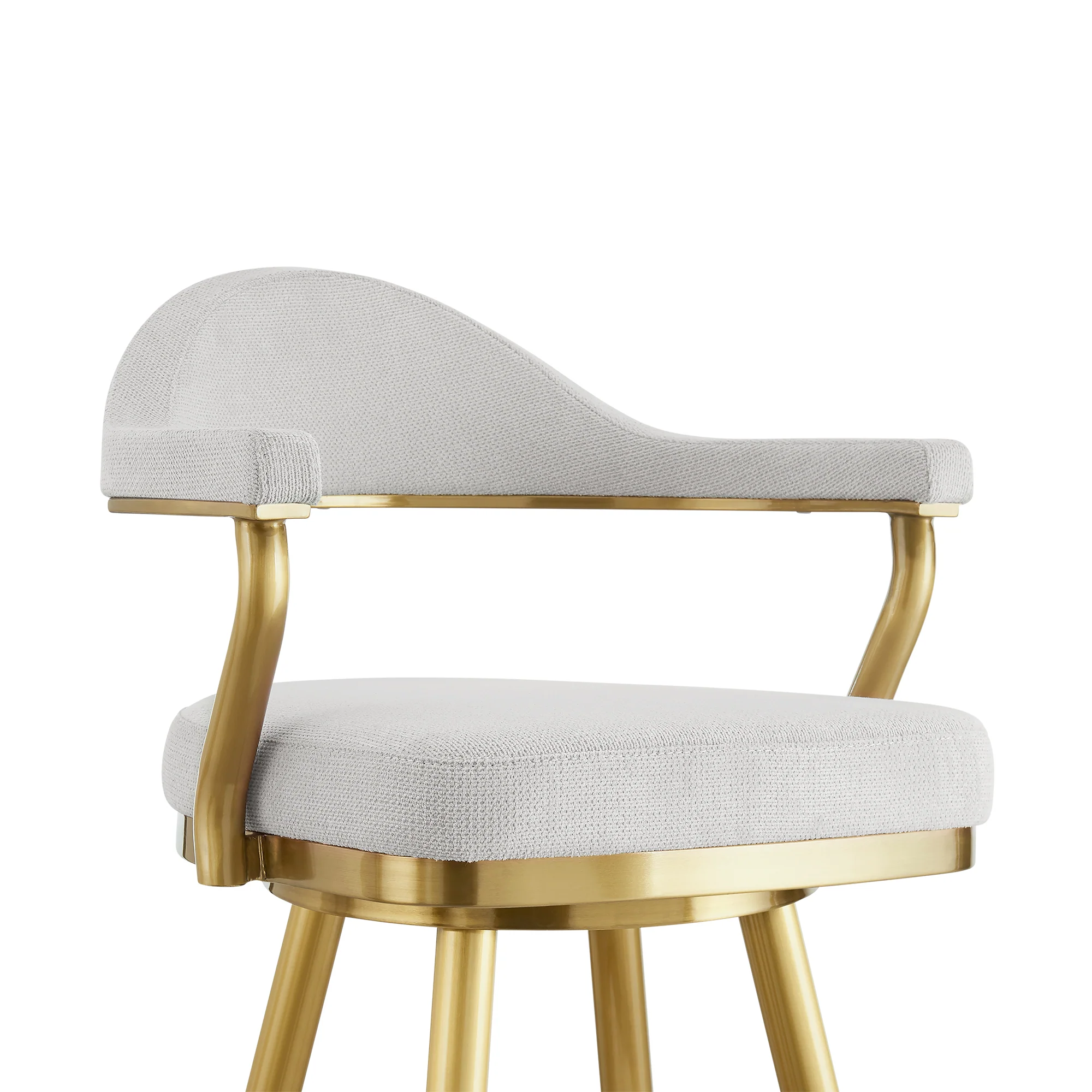 Justin 30" Swivel Bar Stool with Gold Brushed Stainless Steel and Silver Fabric By Armen Living - Image 5