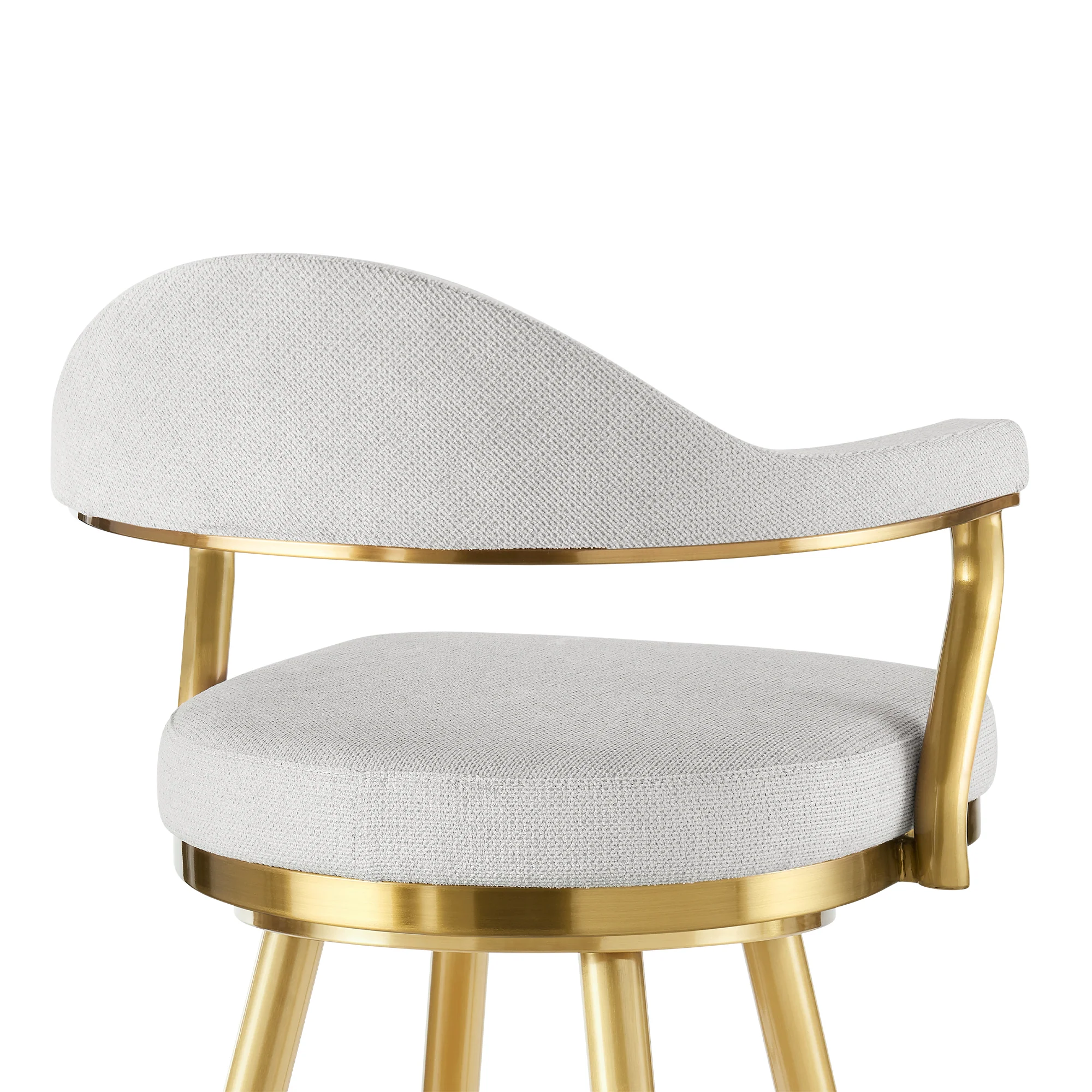 Justin 30" Swivel Bar Stool with Gold Brushed Stainless Steel and Silver Fabric By Armen Living - Image 6