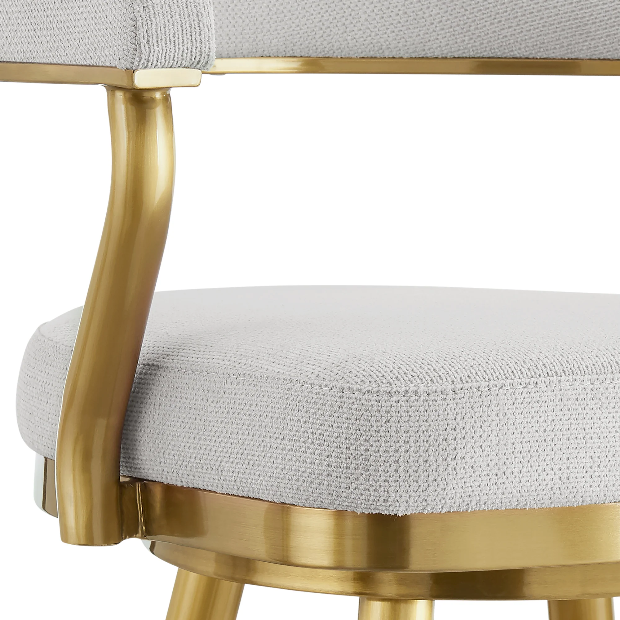 Justin 30" Swivel Bar Stool with Gold Brushed Stainless Steel and Silver Fabric By Armen Living - Image 7