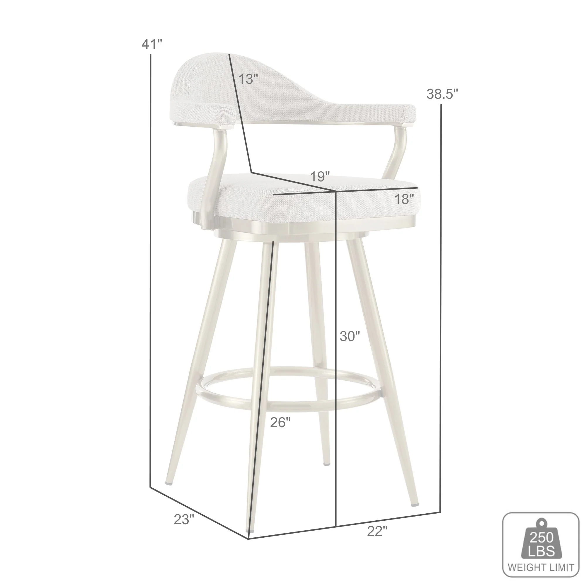 Justin 30" Swivel Bar Stool with Gold Brushed Stainless Steel and Silver Fabric By Armen Living - Image 9