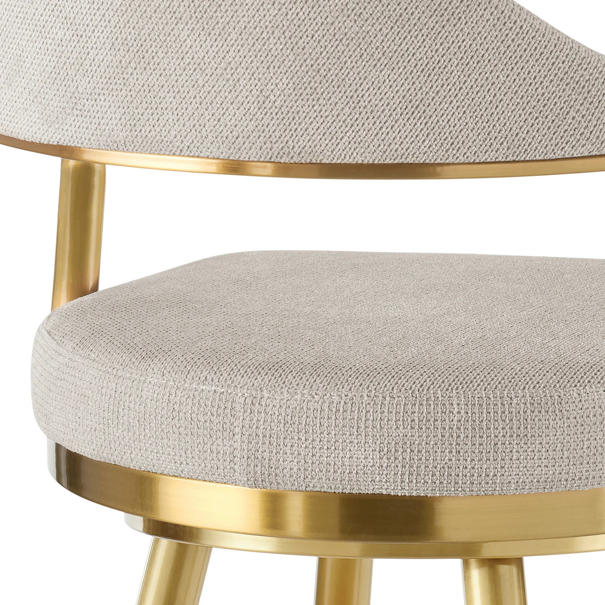 Justin 30" Swivel Bar Stool with Gold Brushed Stainless Steel and Taupe Fabric By Armen Living - Image 10