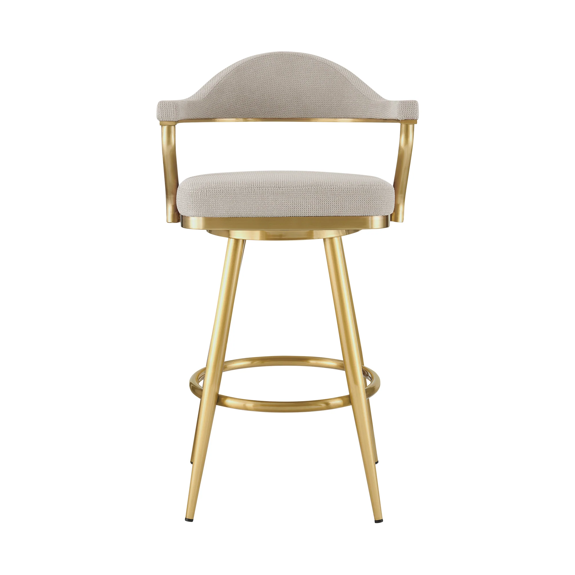 Justin 30" Swivel Bar Stool with Gold Brushed Stainless Steel and Taupe Fabric By Armen Living - Image 3