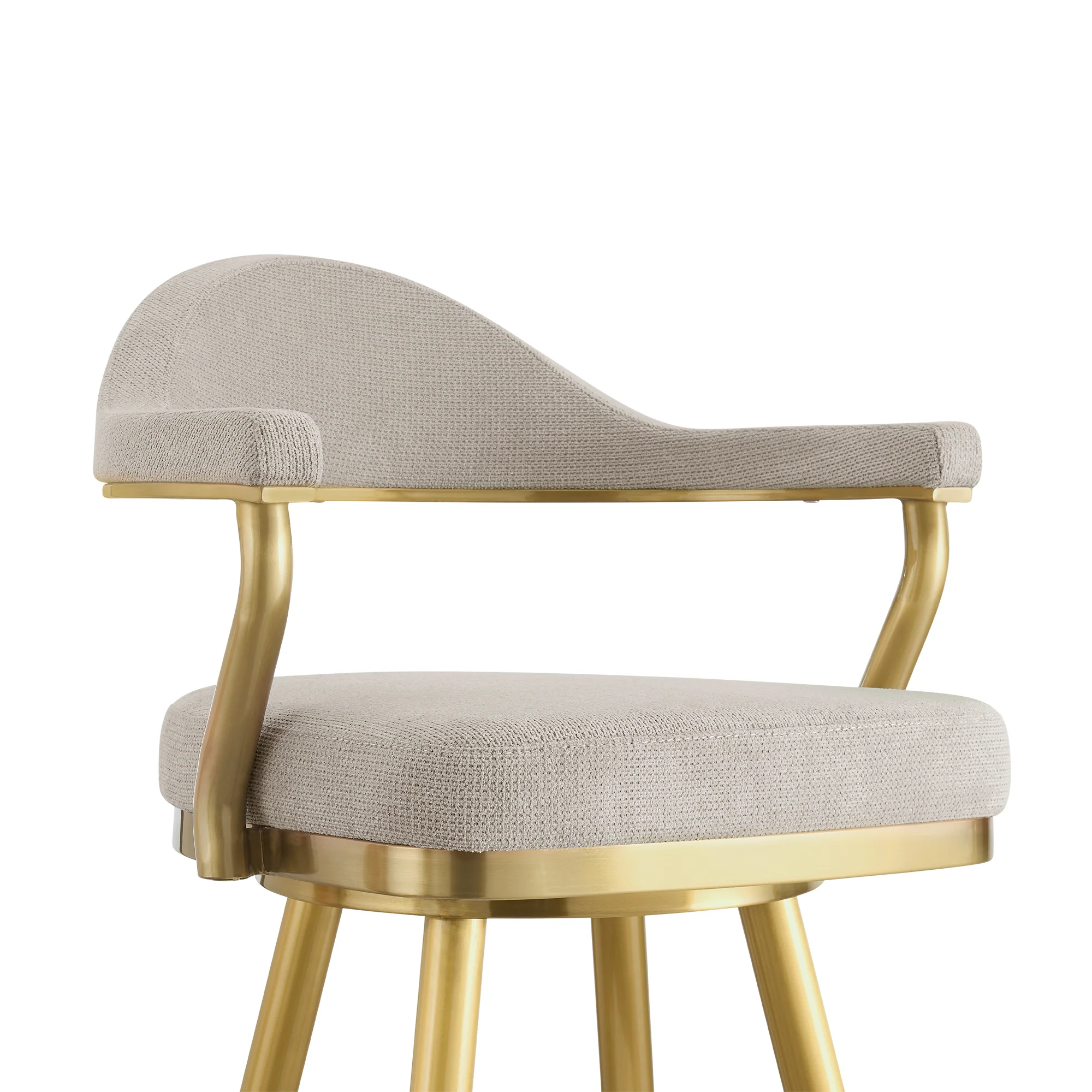 Justin 30" Swivel Bar Stool with Gold Brushed Stainless Steel and Taupe Fabric By Armen Living - Image 5