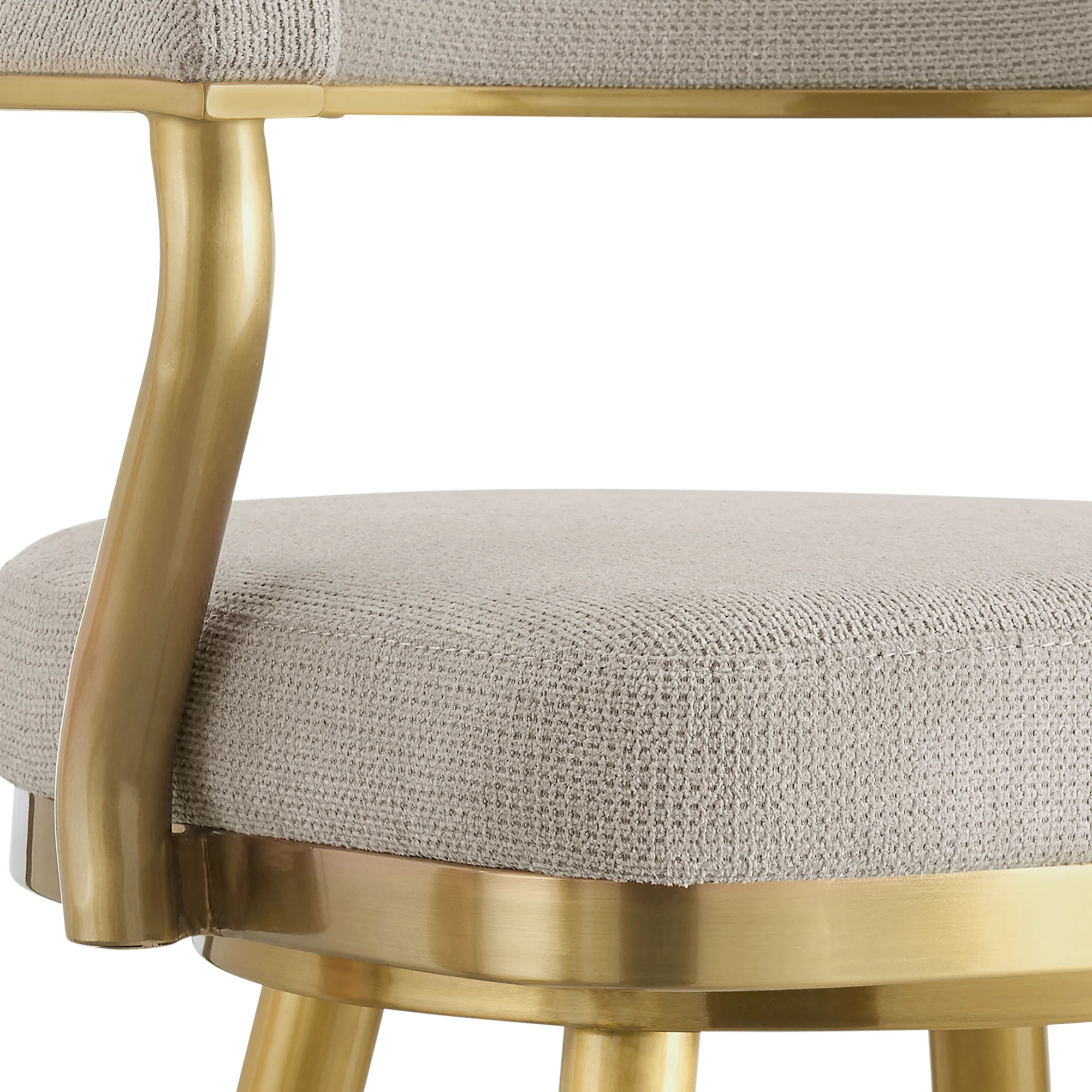 Justin 30" Swivel Bar Stool with Gold Brushed Stainless Steel and Taupe Fabric By Armen Living - Image 7