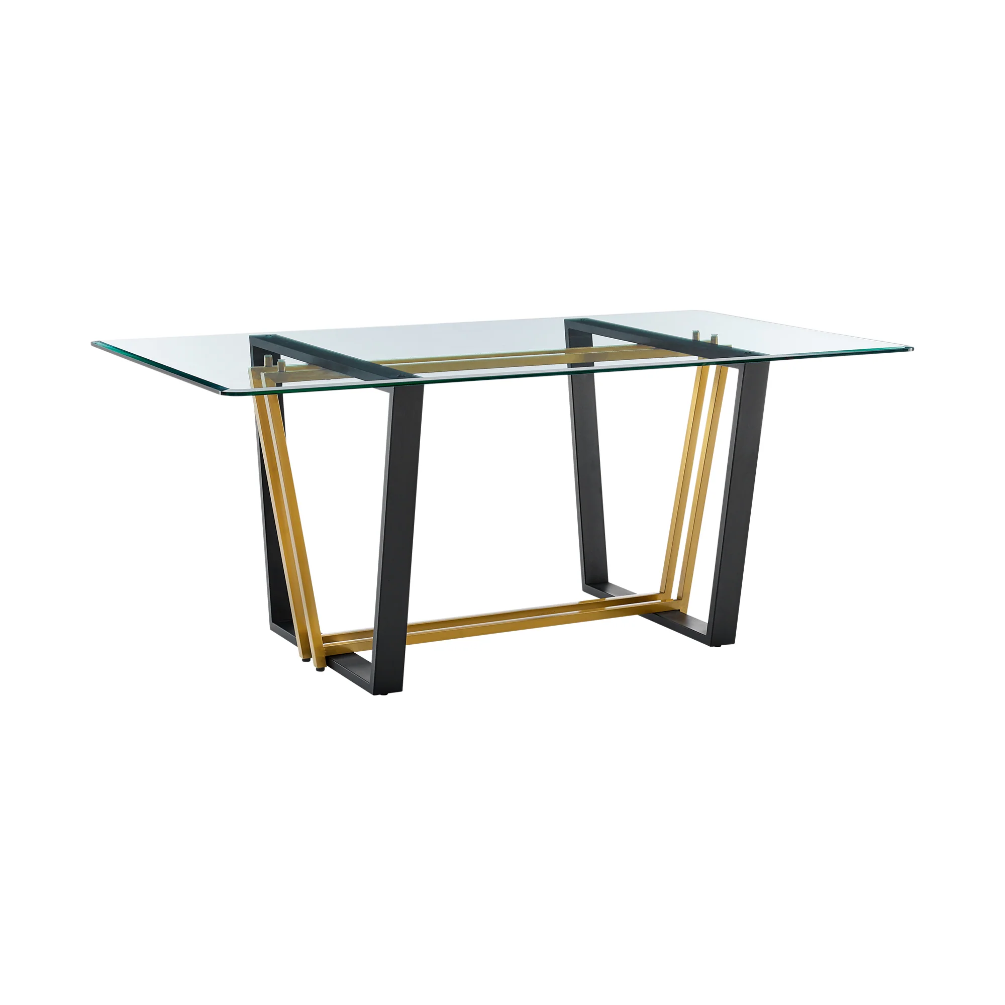 Kai 72" Rectangular Dining Table in Black Iron and Brushed Stainless Steel Base with Glass Tabletop By Armen Living - Image 12