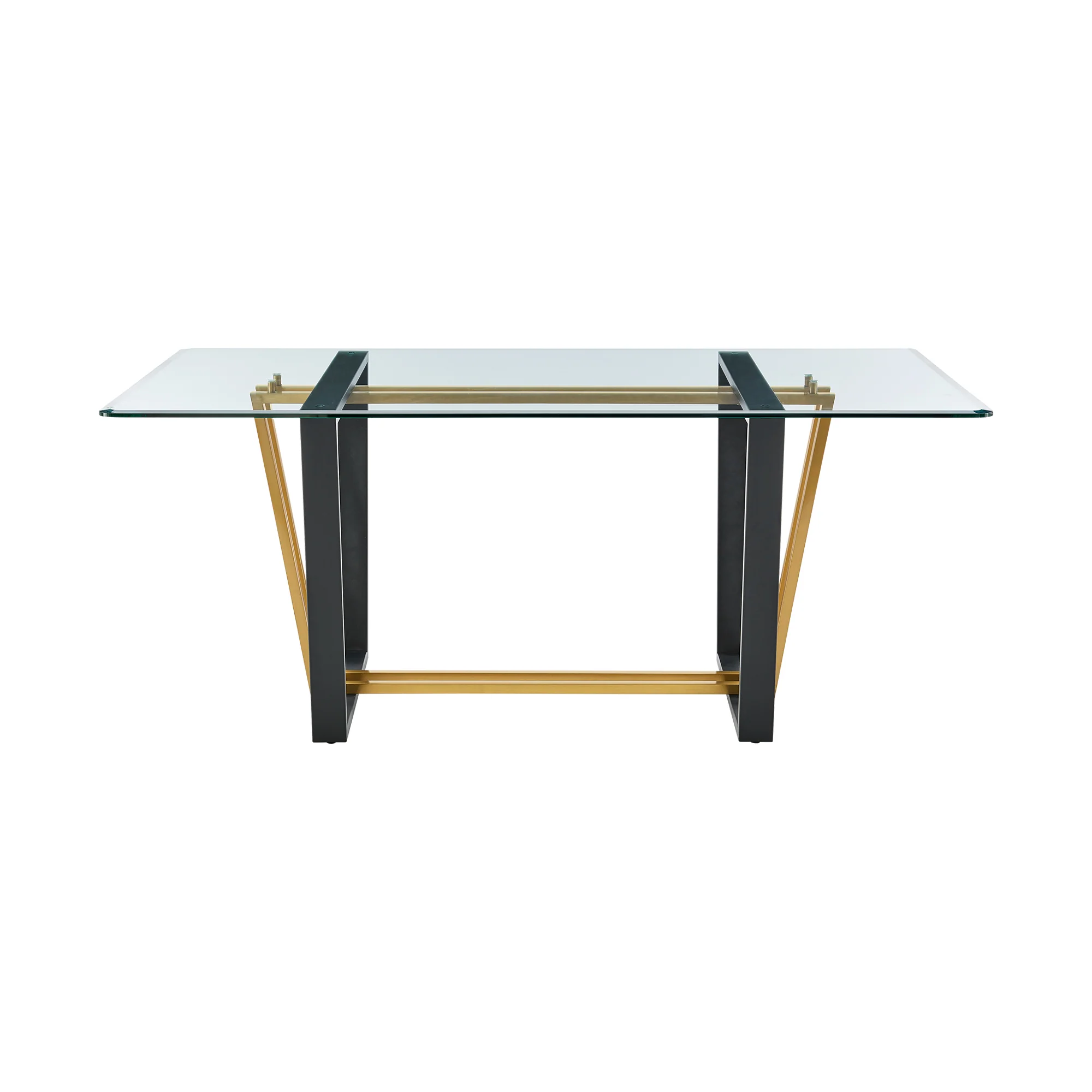 Kai 72" Rectangular Dining Table in Black Iron and Brushed Stainless Steel Base with Glass Tabletop By Armen Living - Image 13