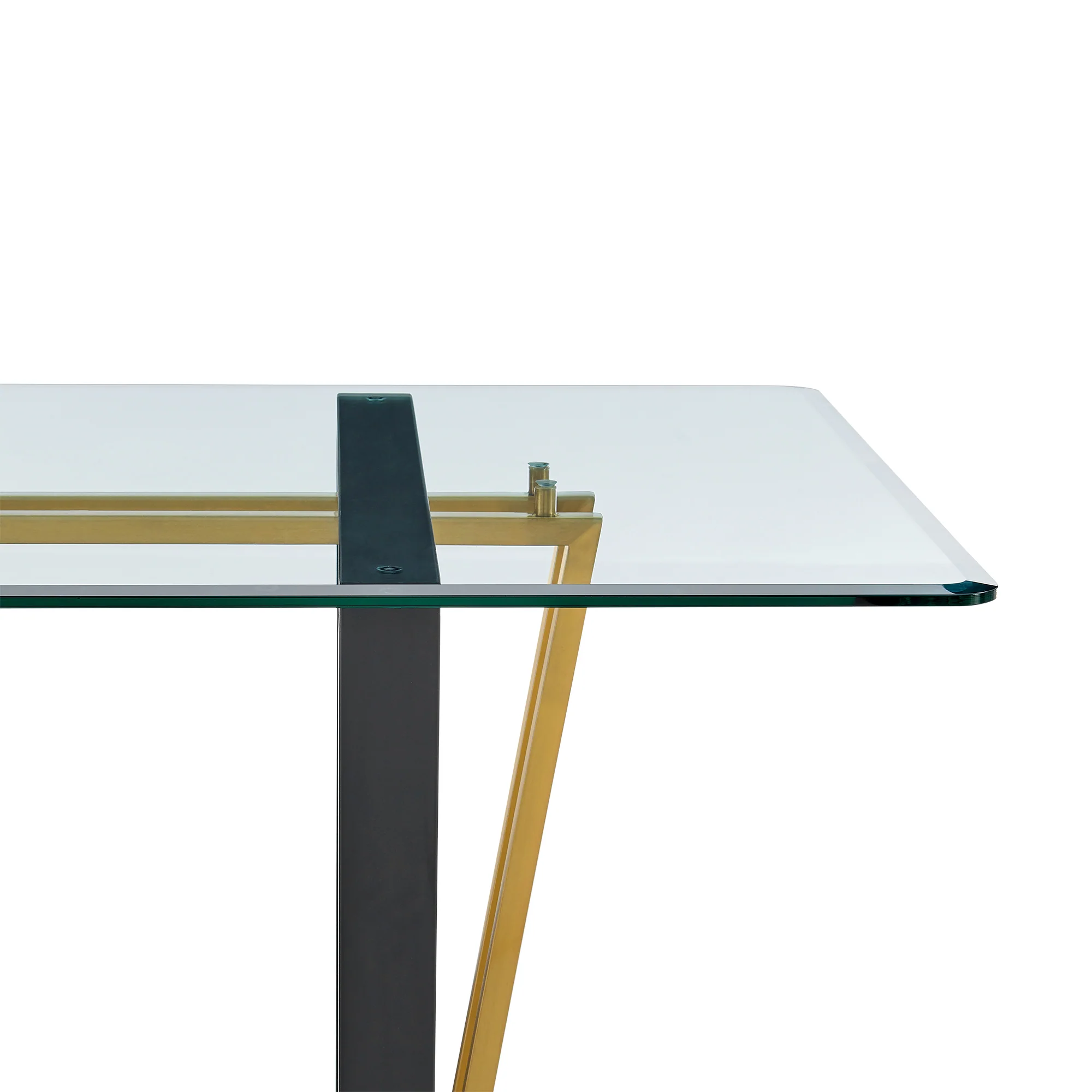Kai 72" Rectangular Dining Table in Black Iron and Brushed Stainless Steel Base with Glass Tabletop By Armen Living - Image 14
