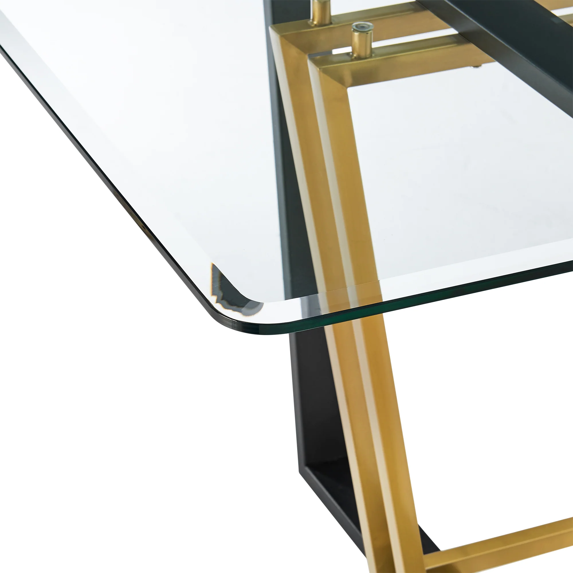 Kai 72" Rectangular Dining Table in Black Iron and Brushed Stainless Steel Base with Glass Tabletop By Armen Living - Image 15