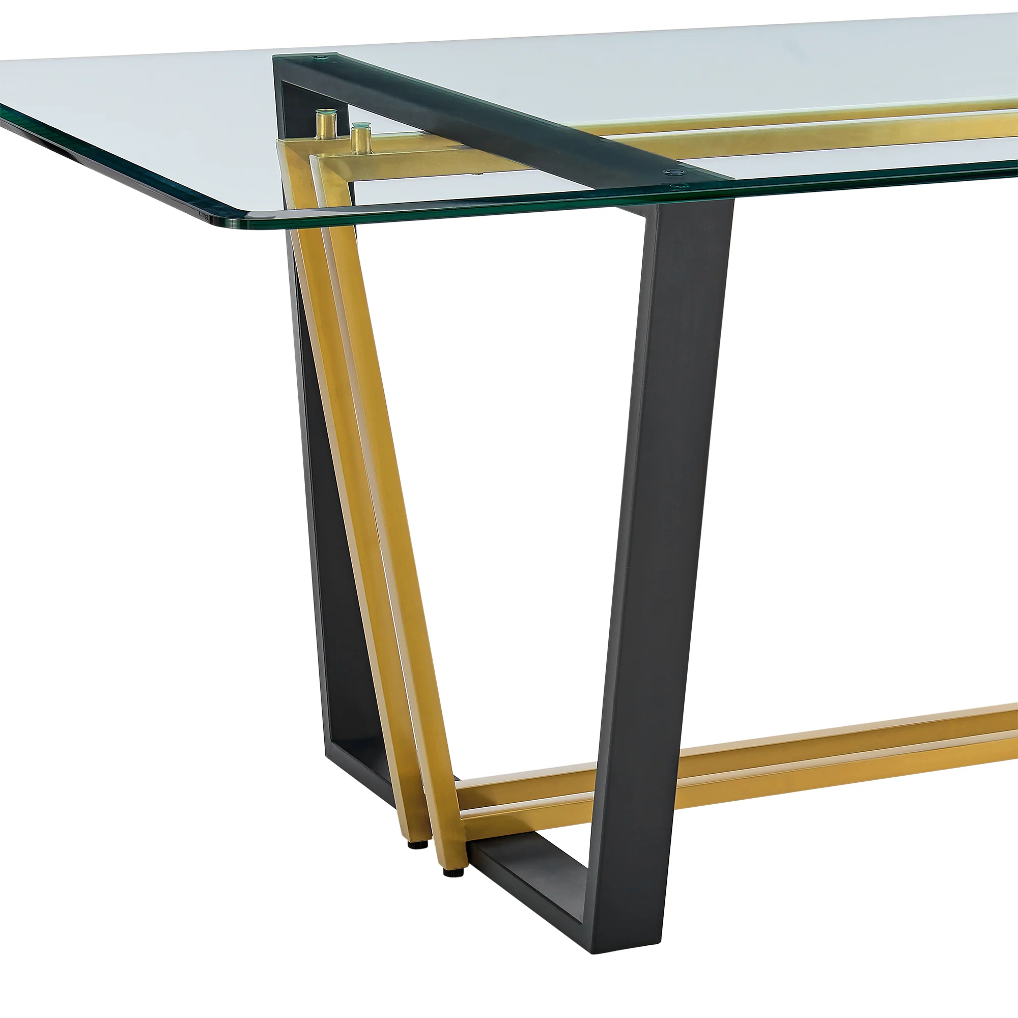 Kai 72" Rectangular Dining Table in Black Iron and Brushed Stainless Steel Base with Glass Tabletop By Armen Living - Image 16