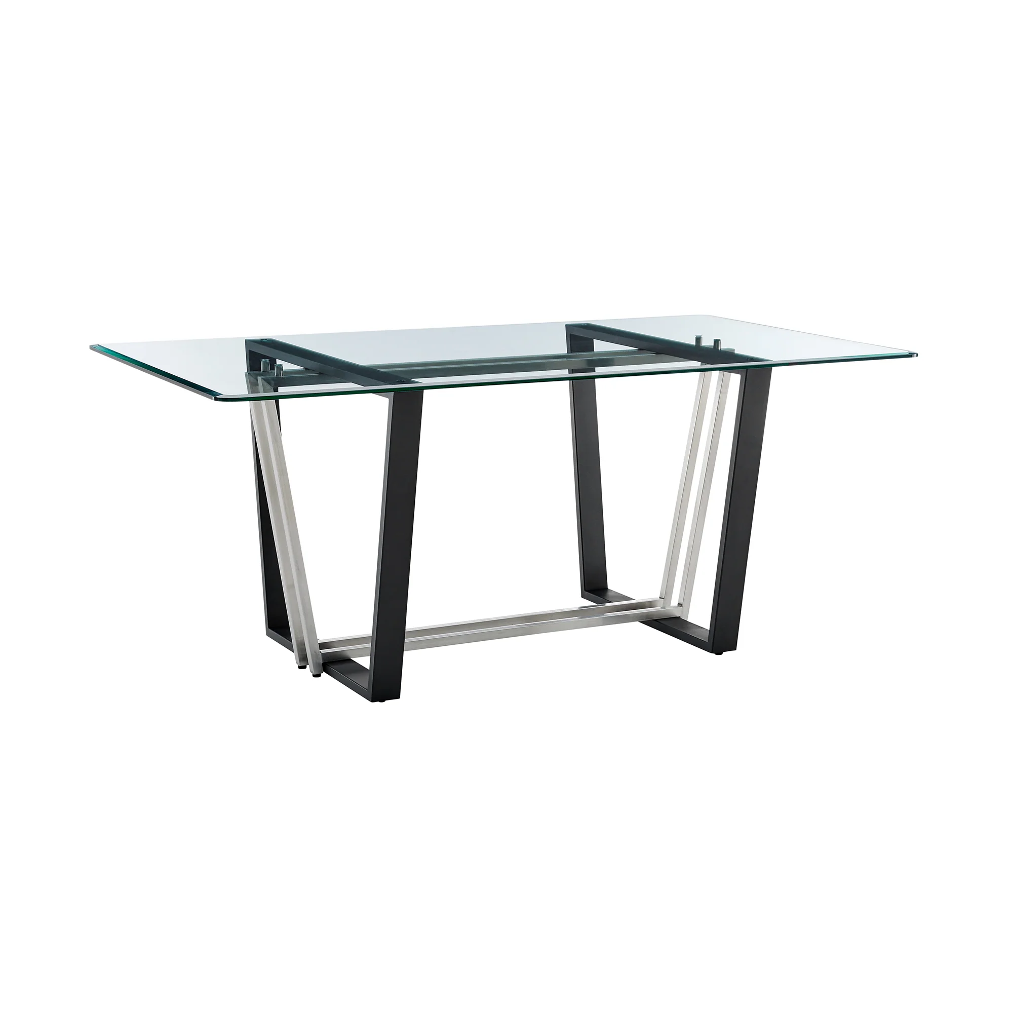 Kai 72" Rectangular Dining Table in Black Iron and Brushed Stainless Steel Base with Glass Tabletop By Armen Living - Image 3