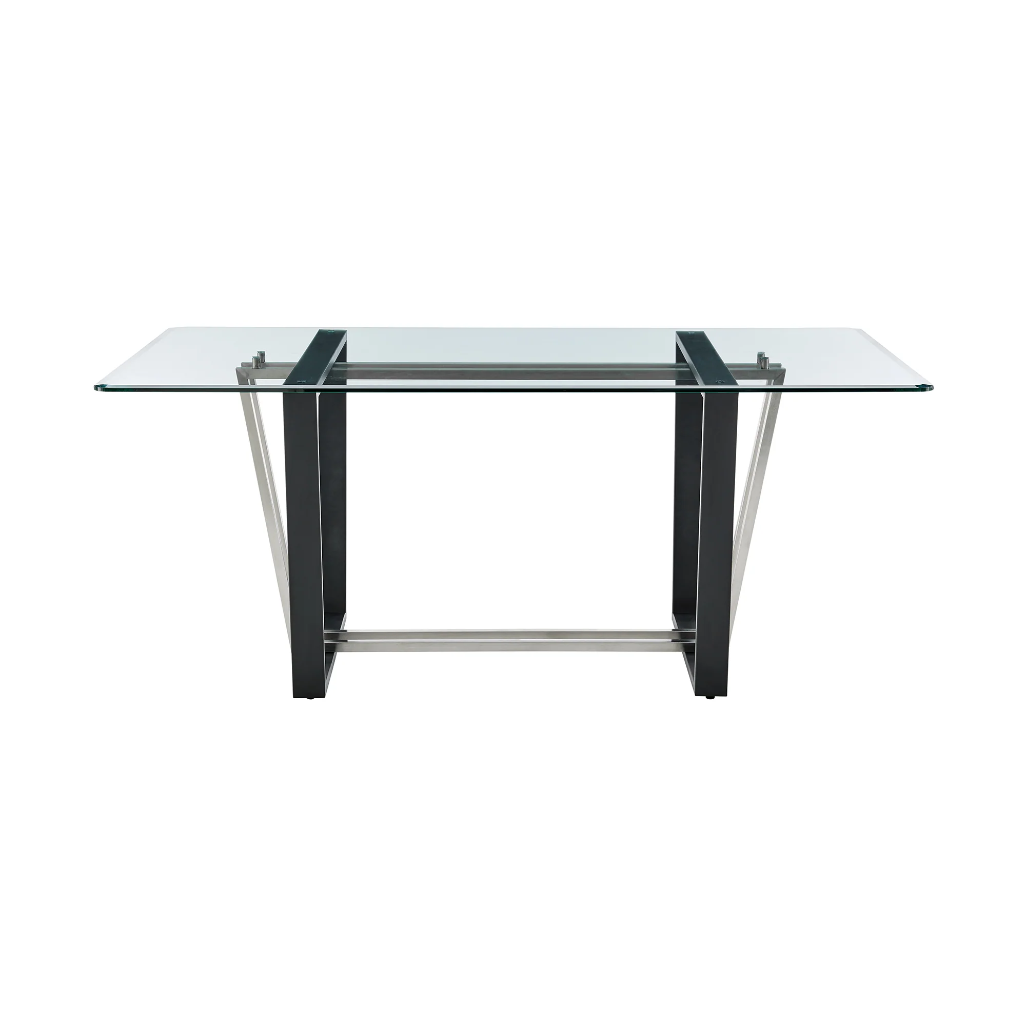 Kai 72" Rectangular Dining Table in Black Iron and Brushed Stainless Steel Base with Glass Tabletop By Armen Living - Image 4