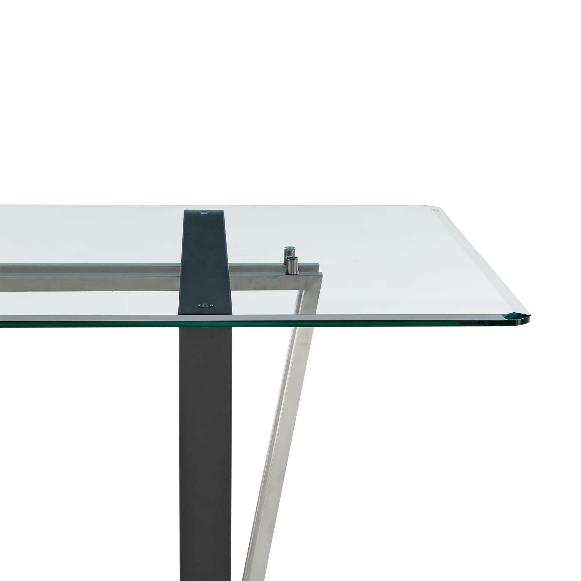 Kai 72" Rectangular Dining Table in Black Iron and Brushed Stainless Steel Base with Glass Tabletop By Armen Living - Image 5