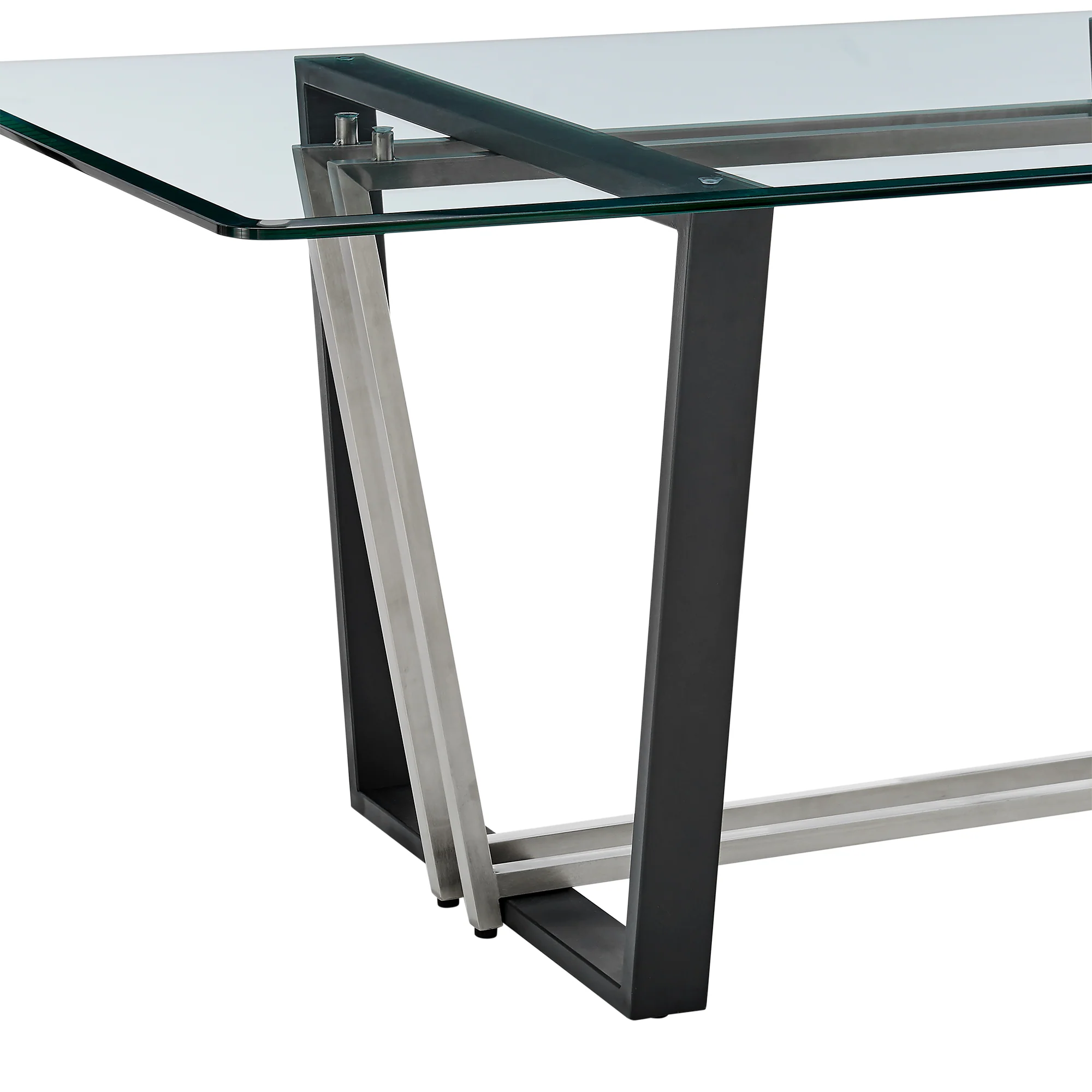 Kai 72" Rectangular Dining Table in Black Iron and Brushed Stainless Steel Base with Glass Tabletop By Armen Living - Image 7