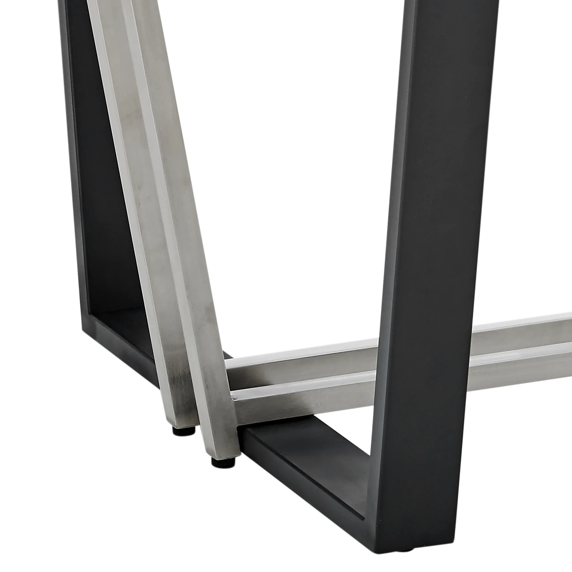 Kai 72" Rectangular Dining Table in Black Iron and Brushed Stainless Steel Base with Glass Tabletop By Armen Living - Image 8