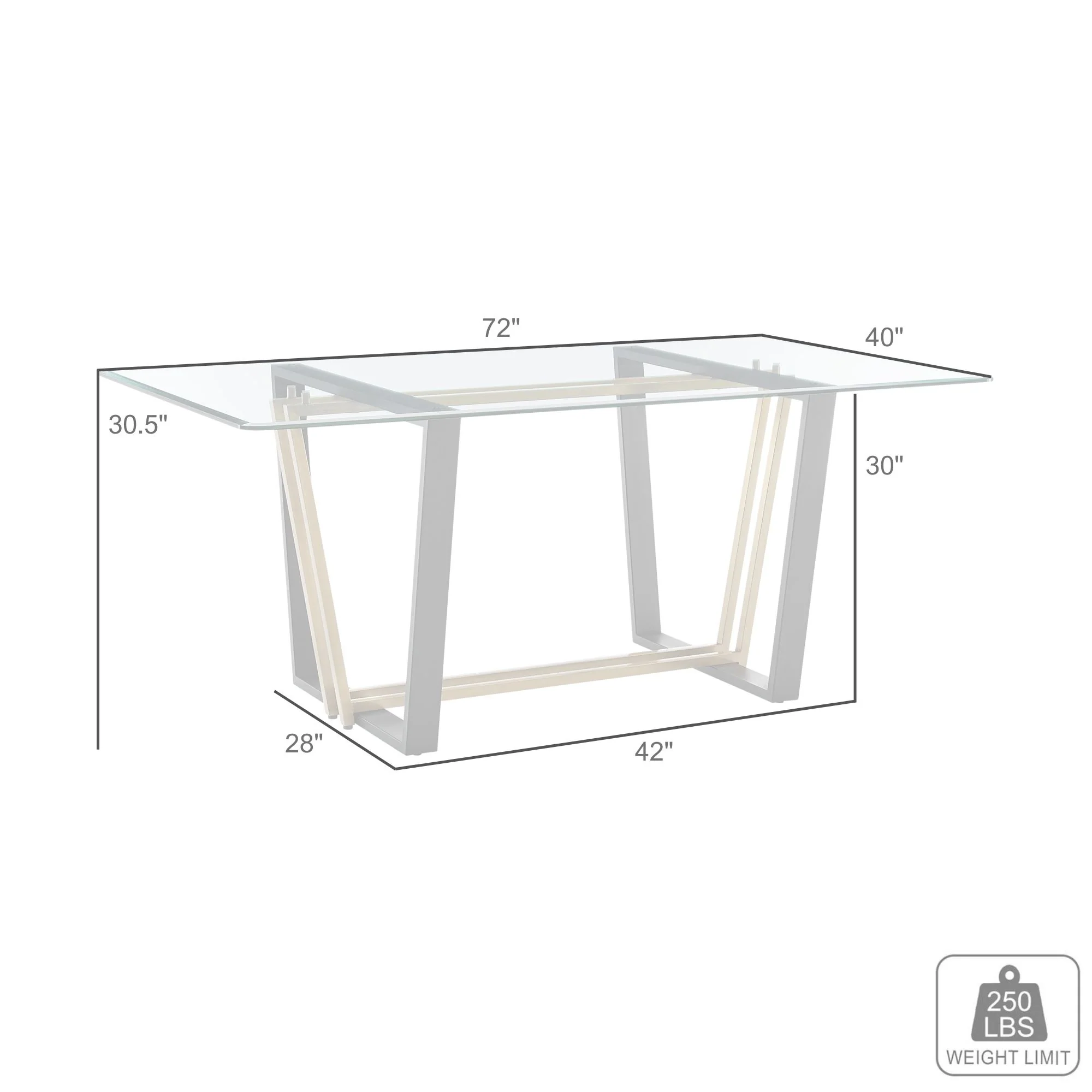 Kai 72" Rectangular Dining Table in Black Iron and Brushed Stainless Steel Base with Glass Tabletop By Armen Living - Image 9
