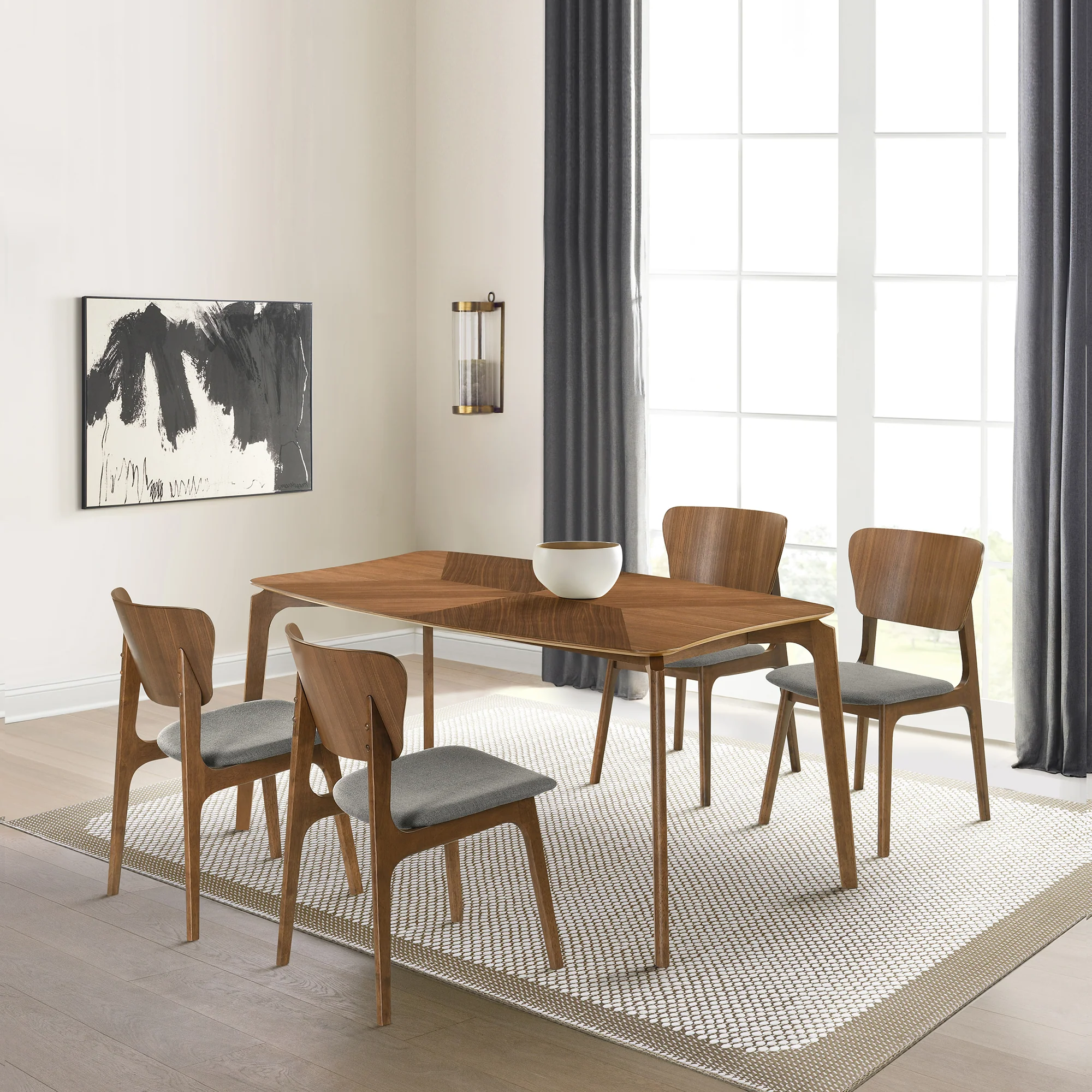 Kalia 5 Piece Wood Dining Set in Walnut Finish with Blue Fabric By Armen Living - Image 12