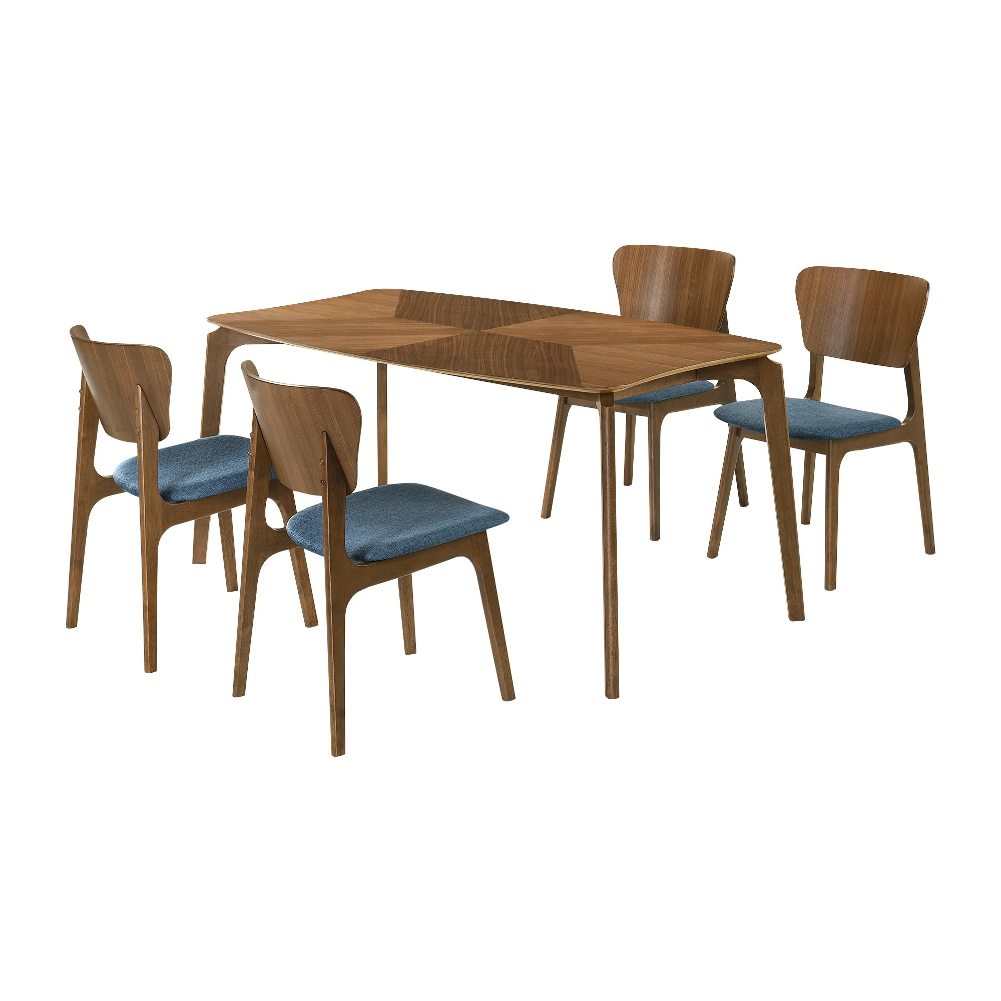 Kalia 5 Piece Wood Dining Set in Walnut Finish with Blue Fabric By Armen Living - Image 2