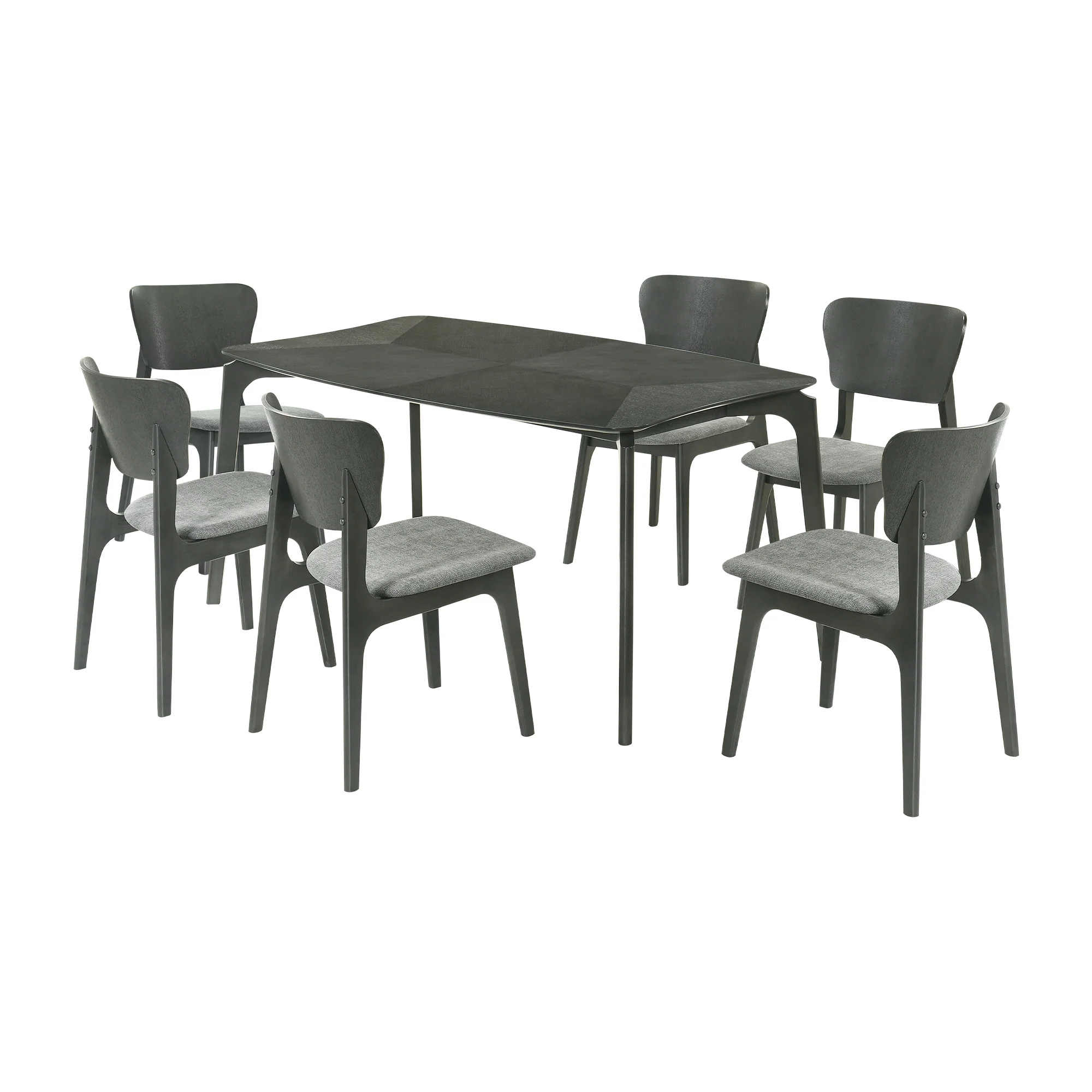 Kalia 7 Piece Wood Dining Set in Gray Finish with Gray Fabric By Armen Living - Image 2
