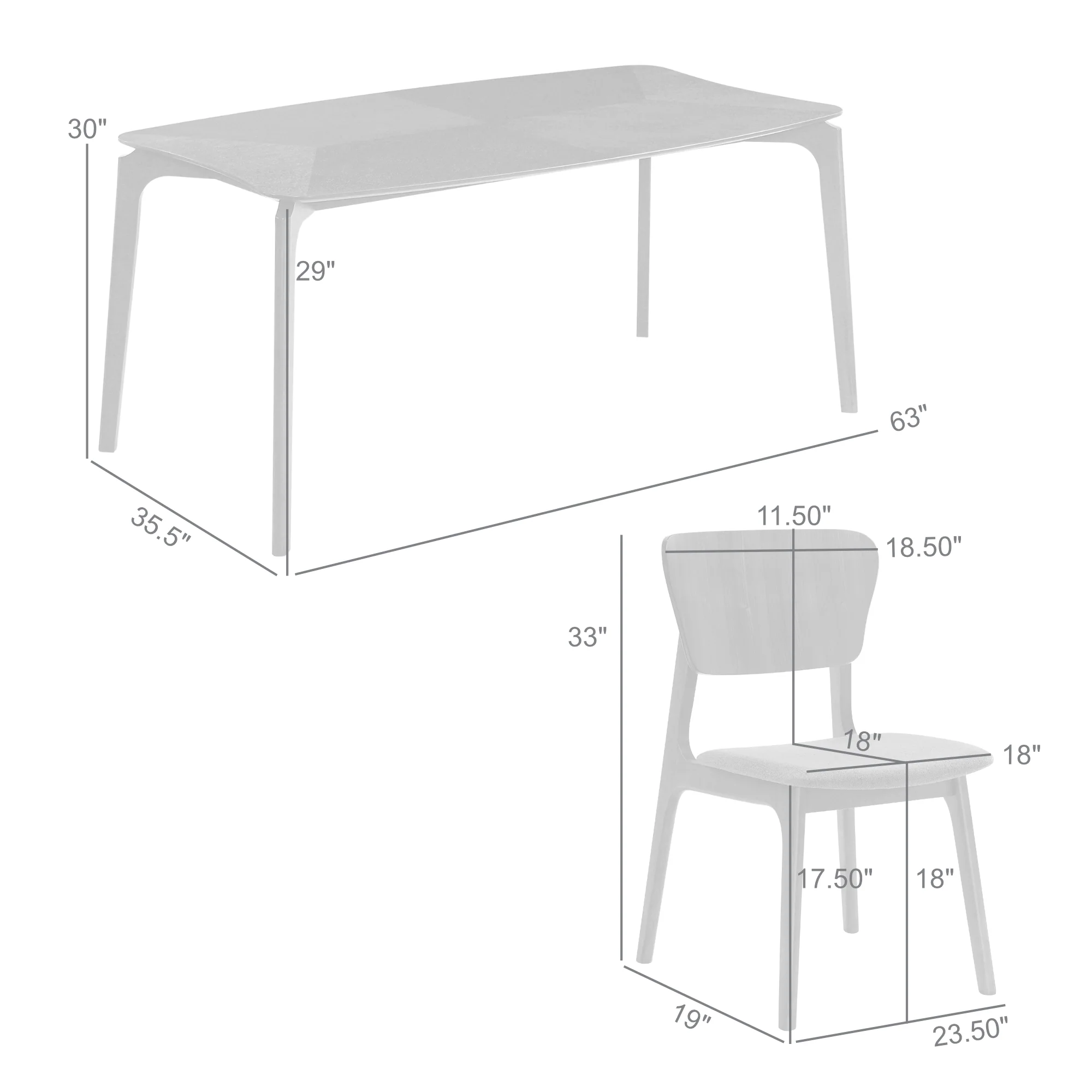 Kalia 7 Piece Wood Dining Set in Gray Finish with Gray Fabric By Armen Living - Image 9