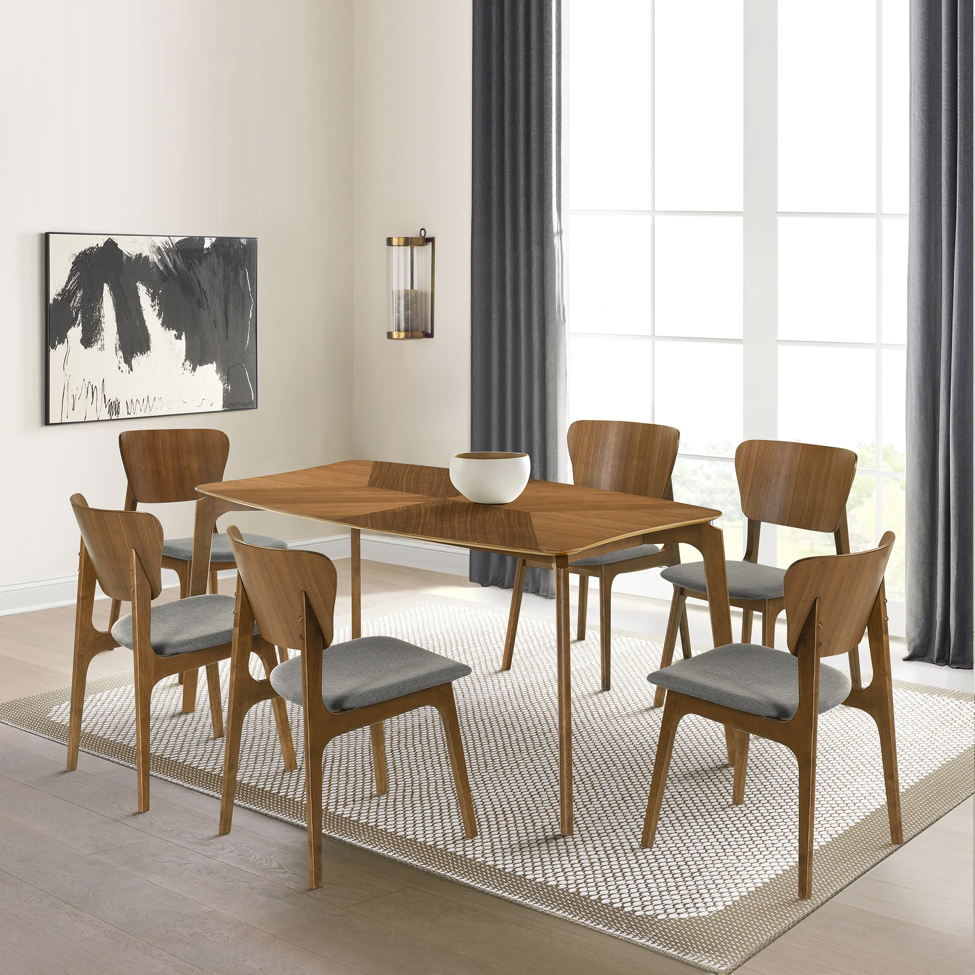 Kalia 7 Piece Wood Dining Set in Walnut Finish with Blue Fabric By Armen Living - Image 12
