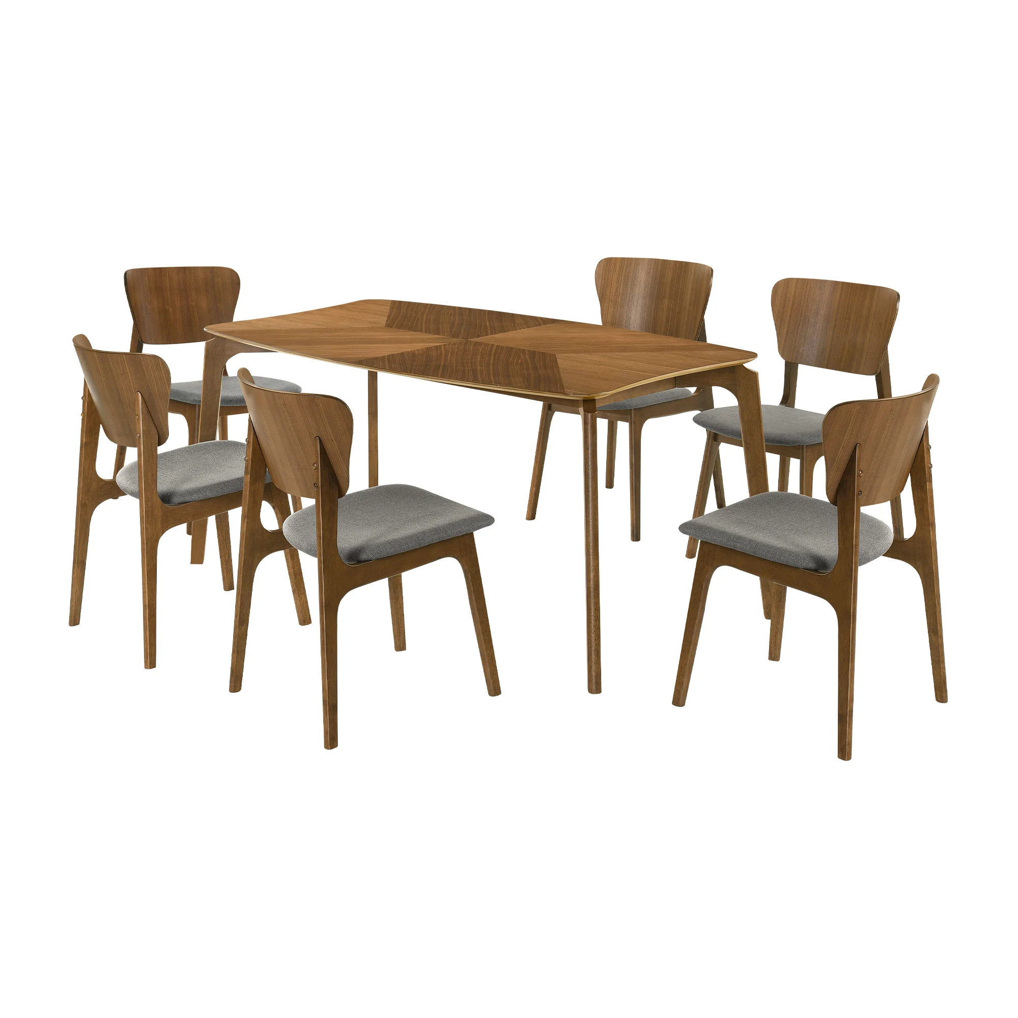 Kalia 7 Piece Wood Dining Set in Walnut Finish with Blue Fabric By Armen Living - Image 13