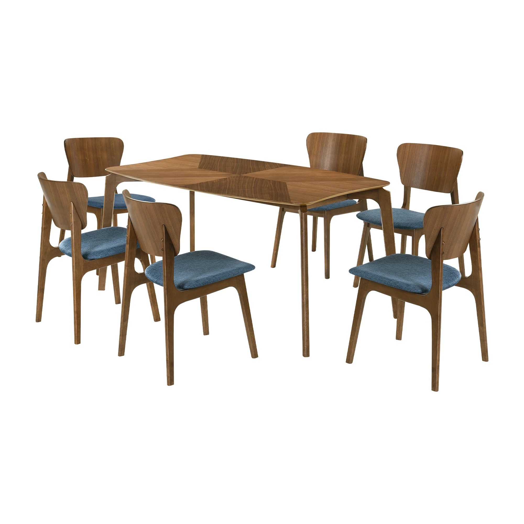 Kalia 7 Piece Wood Dining Set in Walnut Finish with Blue Fabric By Armen Living - Image 2