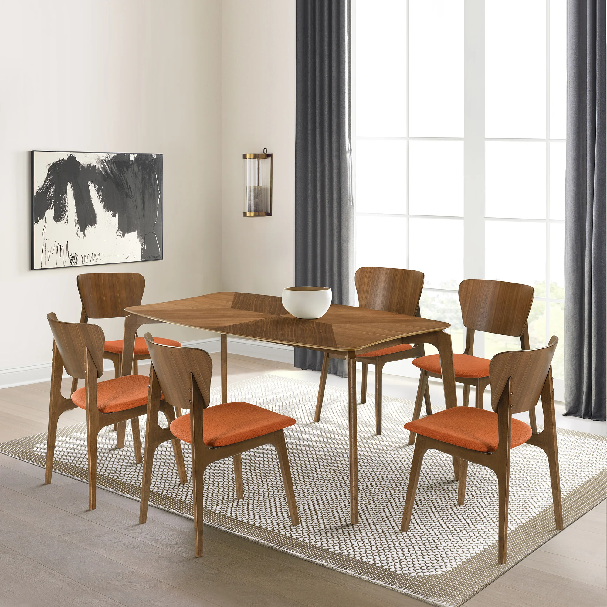 Kalia 7 Piece Wood Dining Set in Walnut Finish with Blue Fabric By Armen Living - Image 23