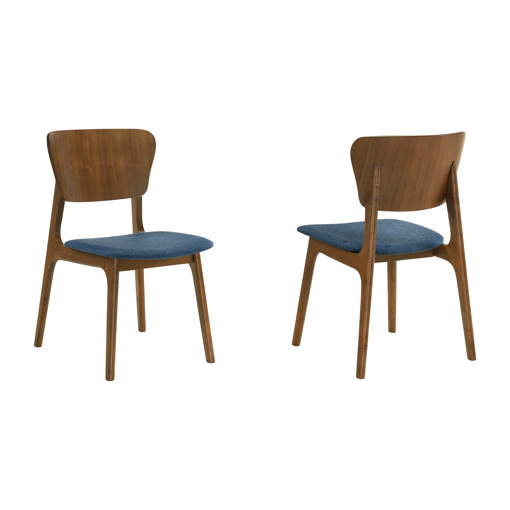 Kalia Wood Dining Chair in Walnut Finish with Blue Fabric - Set of 2 By Armen Living - Image 3