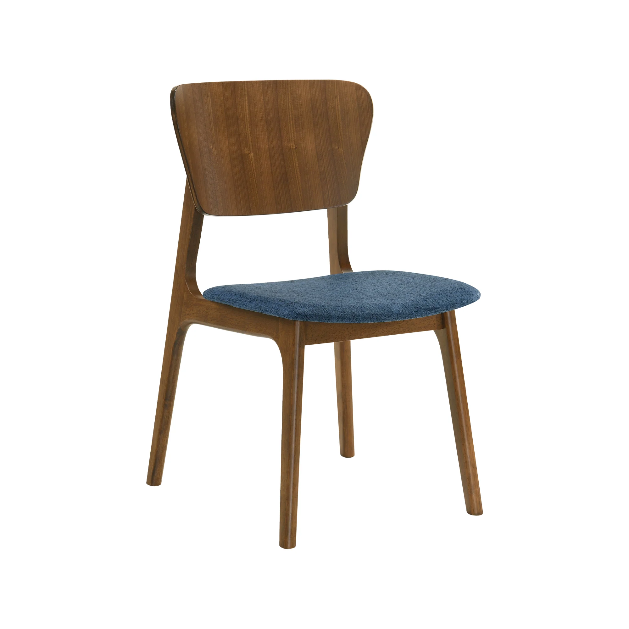 Kalia Wood Dining Chair in Walnut Finish with Blue Fabric - Set of 2 By Armen Living - Image 4