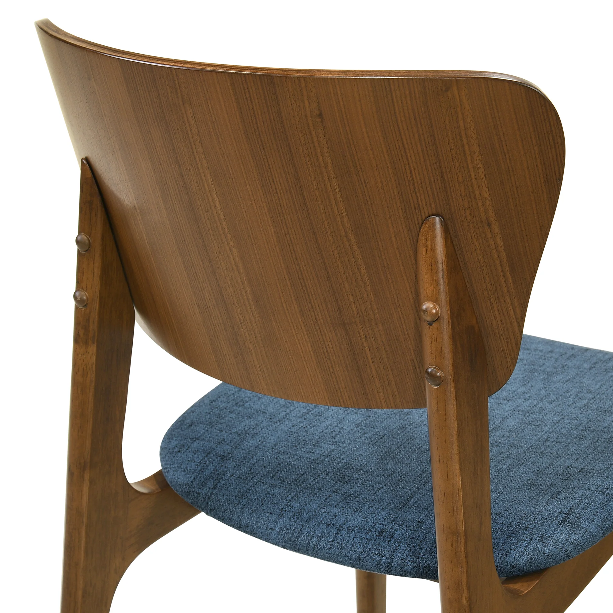 Kalia Wood Dining Chair in Walnut Finish with Blue Fabric - Set of 2 By Armen Living - Image 7