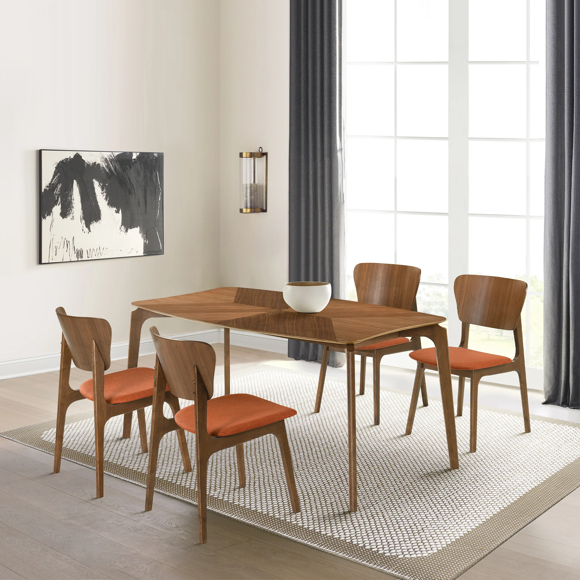 Kalia Wood Dining Chair in Walnut Finish with Orange Fabric - Set of 2 By Armen Living - Image 2