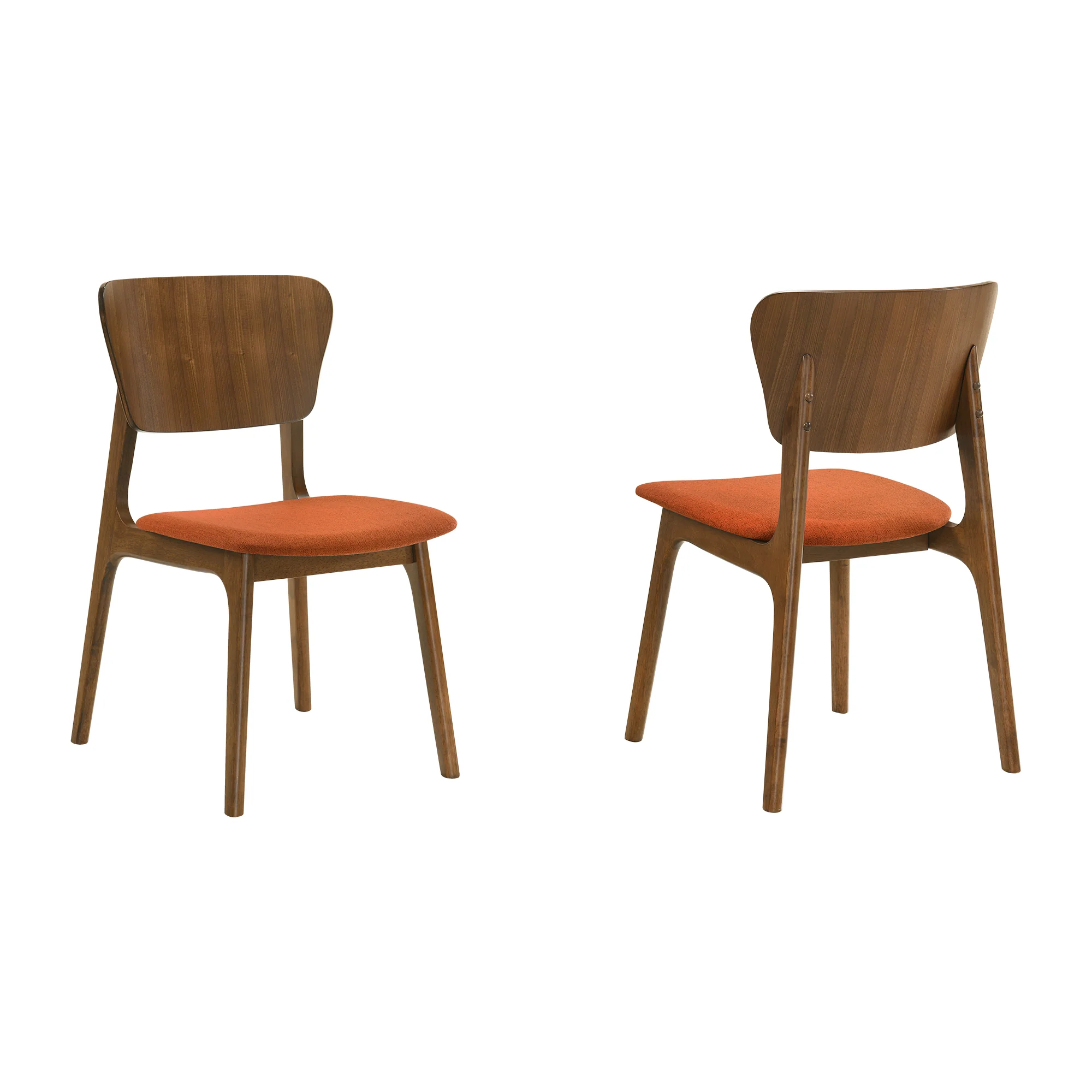 Kalia Wood Dining Chair in Walnut Finish with Orange Fabric - Set of 2 By Armen Living - Image 3