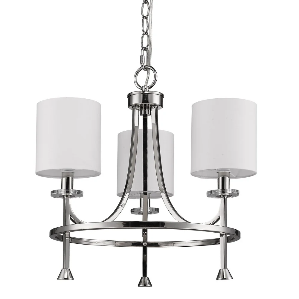 Kara 3-Light Polished Nickel Chandelier With Fabric Shades And Crystal Bobeches By Homeroots - Image 2