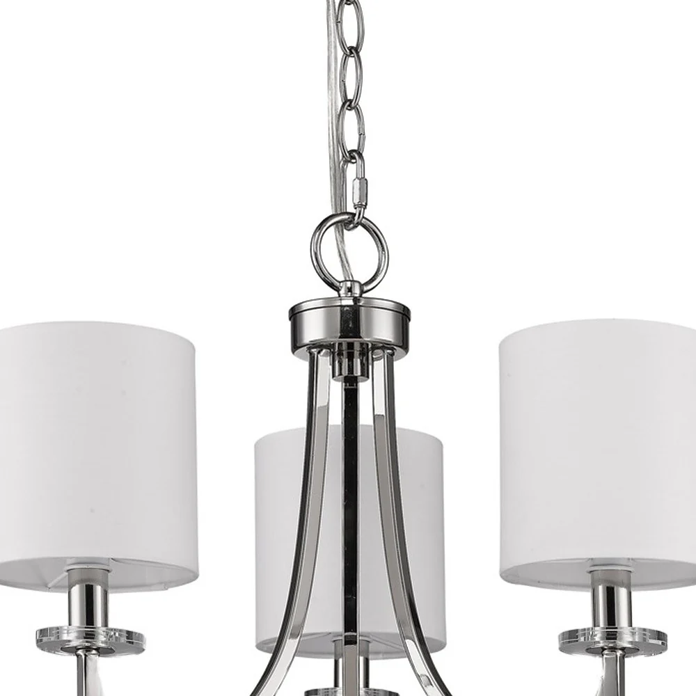 Kara 3-Light Polished Nickel Chandelier With Fabric Shades And Crystal Bobeches By Homeroots - Image 3