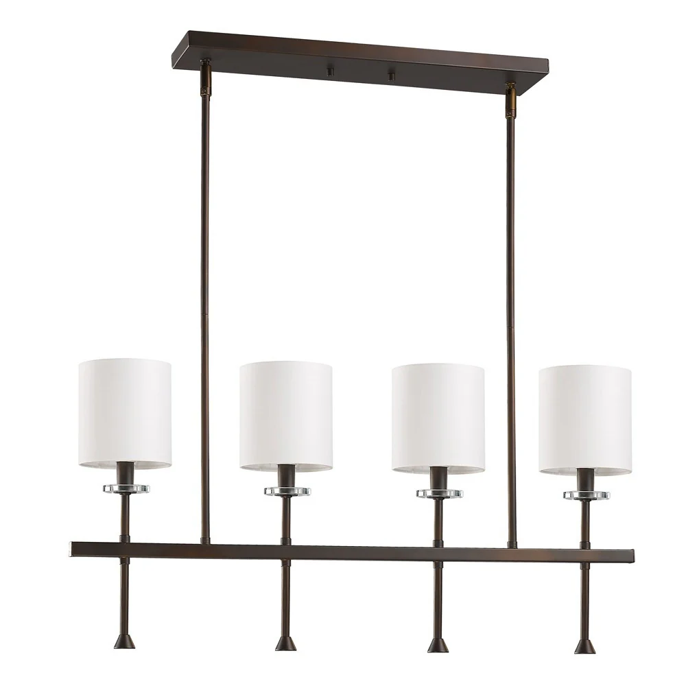 Kara 4-Light Oil-Rubbed Bronze Island Pendant With Fabric Shades And Crystal Bobeches By Homeroots - Image 2