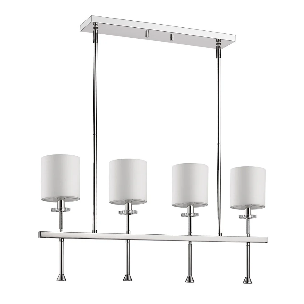 Kara 4-Light Polished Nickel Island Pendant With Fabric Shades And Crystal Bobeches By Homeroots - Image 2