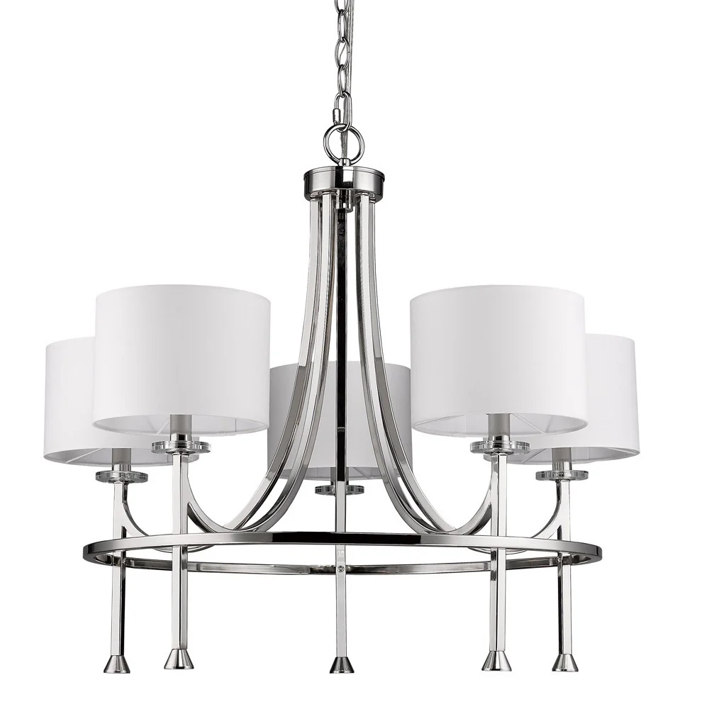 Kara 5-Light Polished Nickel Chandelier With Fabric Shades And Crystal Bobeches By Homeroots - Image 2