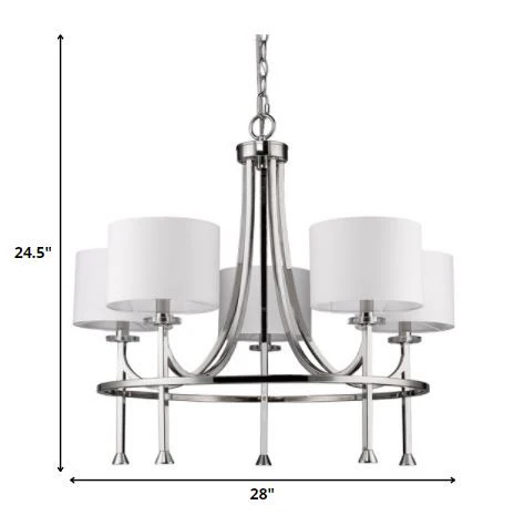 Kara 5-Light Polished Nickel Chandelier With Fabric Shades And Crystal Bobeches By Homeroots - Image 5
